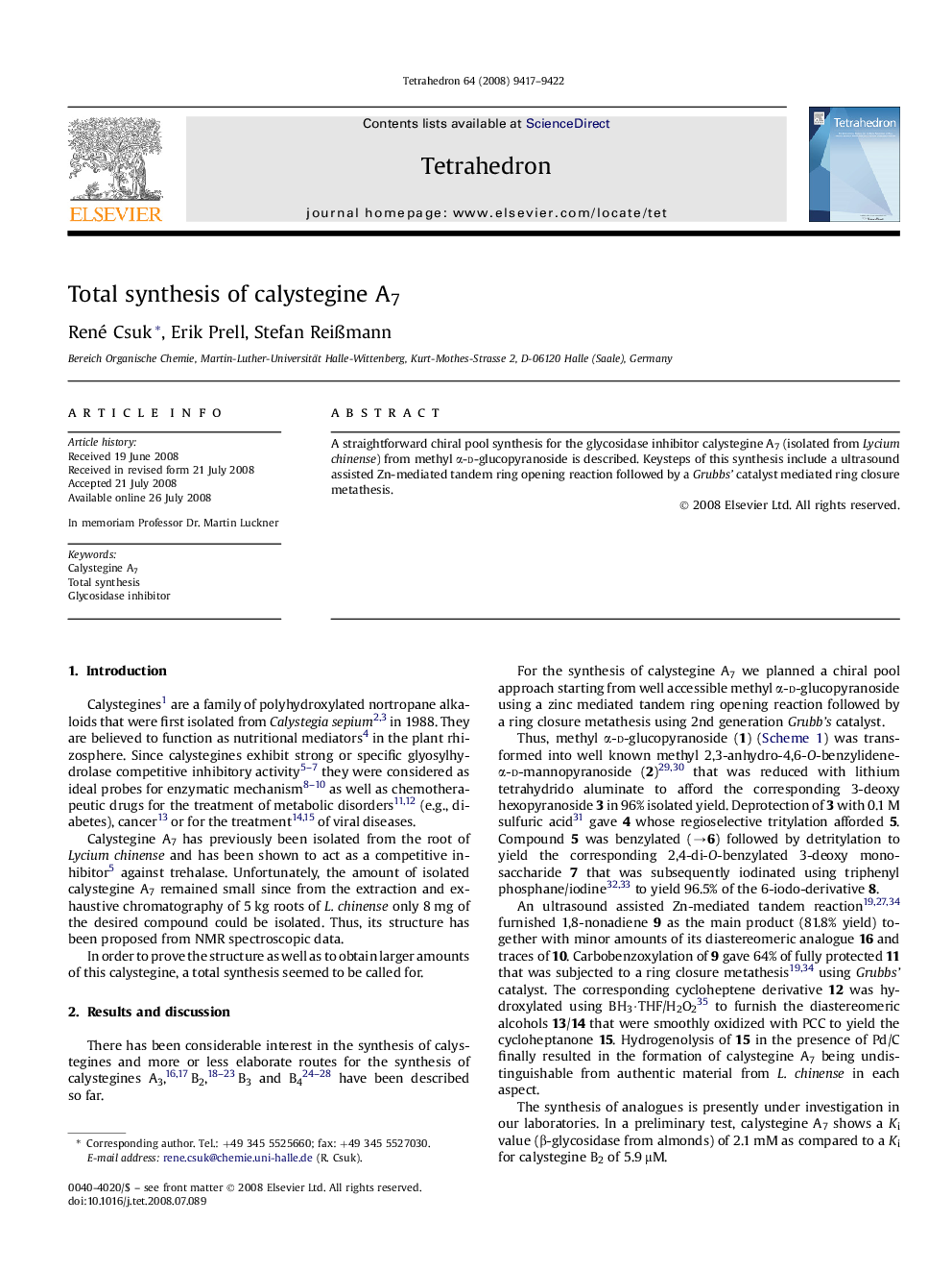 Total synthesis of calystegine A7