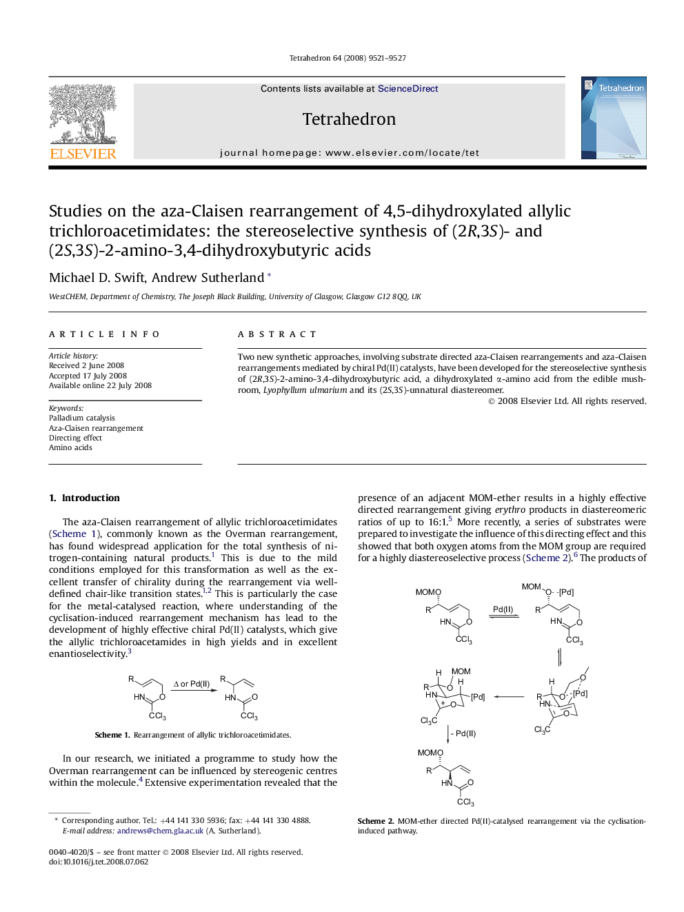 Studies on the aza-Claisen rearrangement of 4,5-dihydroxylated allylic trichloroacetimidates: the stereoselective synthesis of (2R,3S)- and (2S,3S)-2-amino-3,4-dihydroxybutyric acids