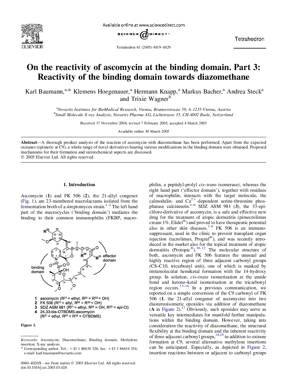 On the reactivity of ascomycin at the binding domain. Part 3: Reactivity of the binding domain towards diazomethane