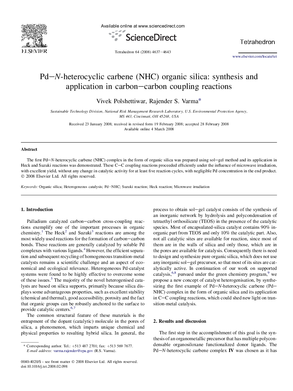 Pd-N-heterocyclic carbene (NHC) organic silica: synthesis and application in carbon-carbon coupling reactions