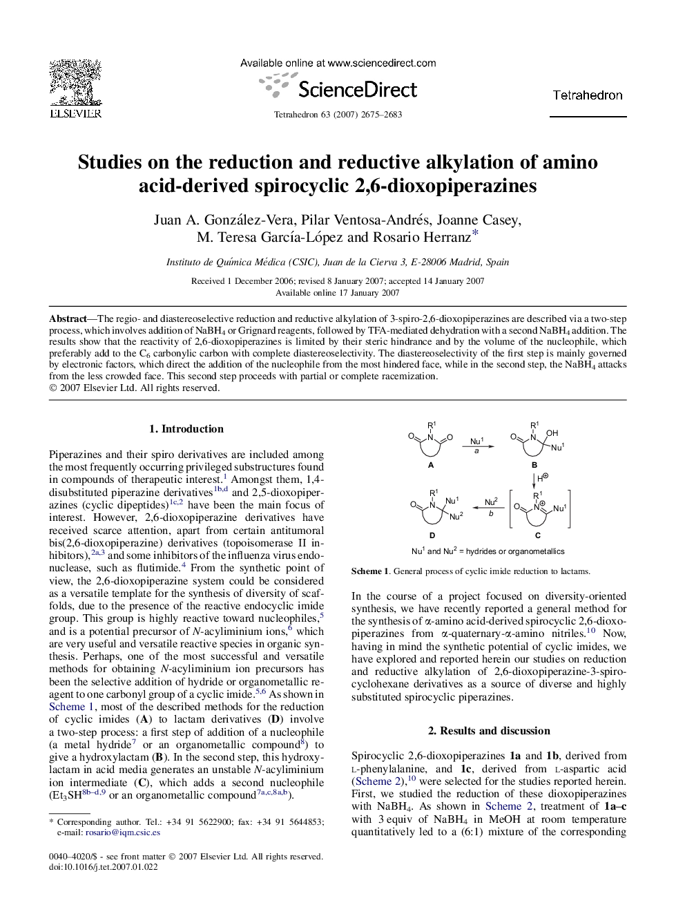 Studies on the reduction and reductive alkylation of amino acid-derived spirocyclic 2,6-dioxopiperazines