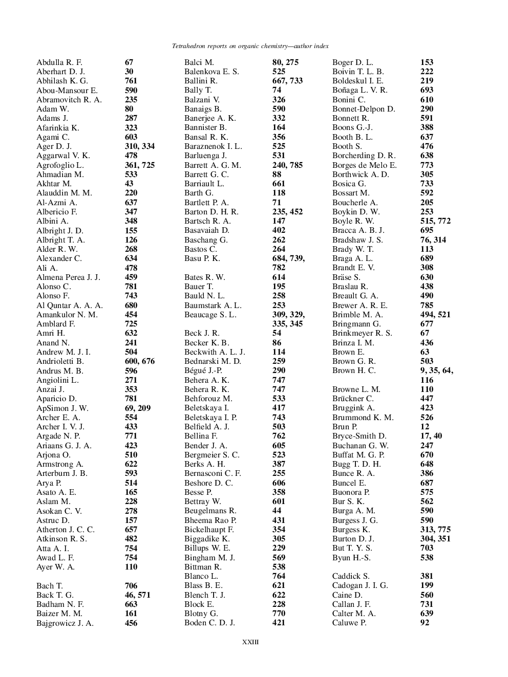 Tetrahedron reports on organic chemistry author index
