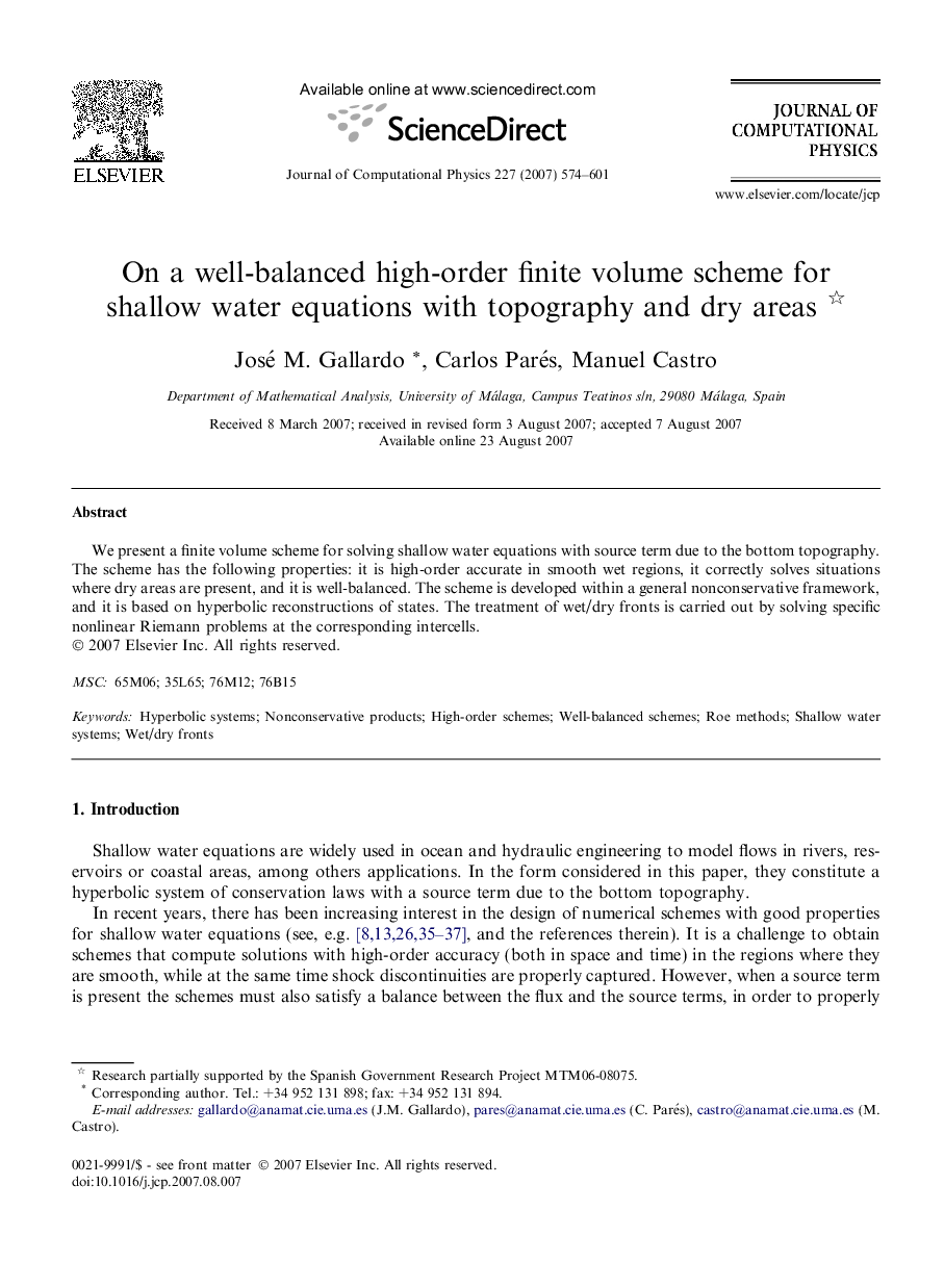 On a well-balanced high-order finite volume scheme for shallow water equations with topography and dry areas 