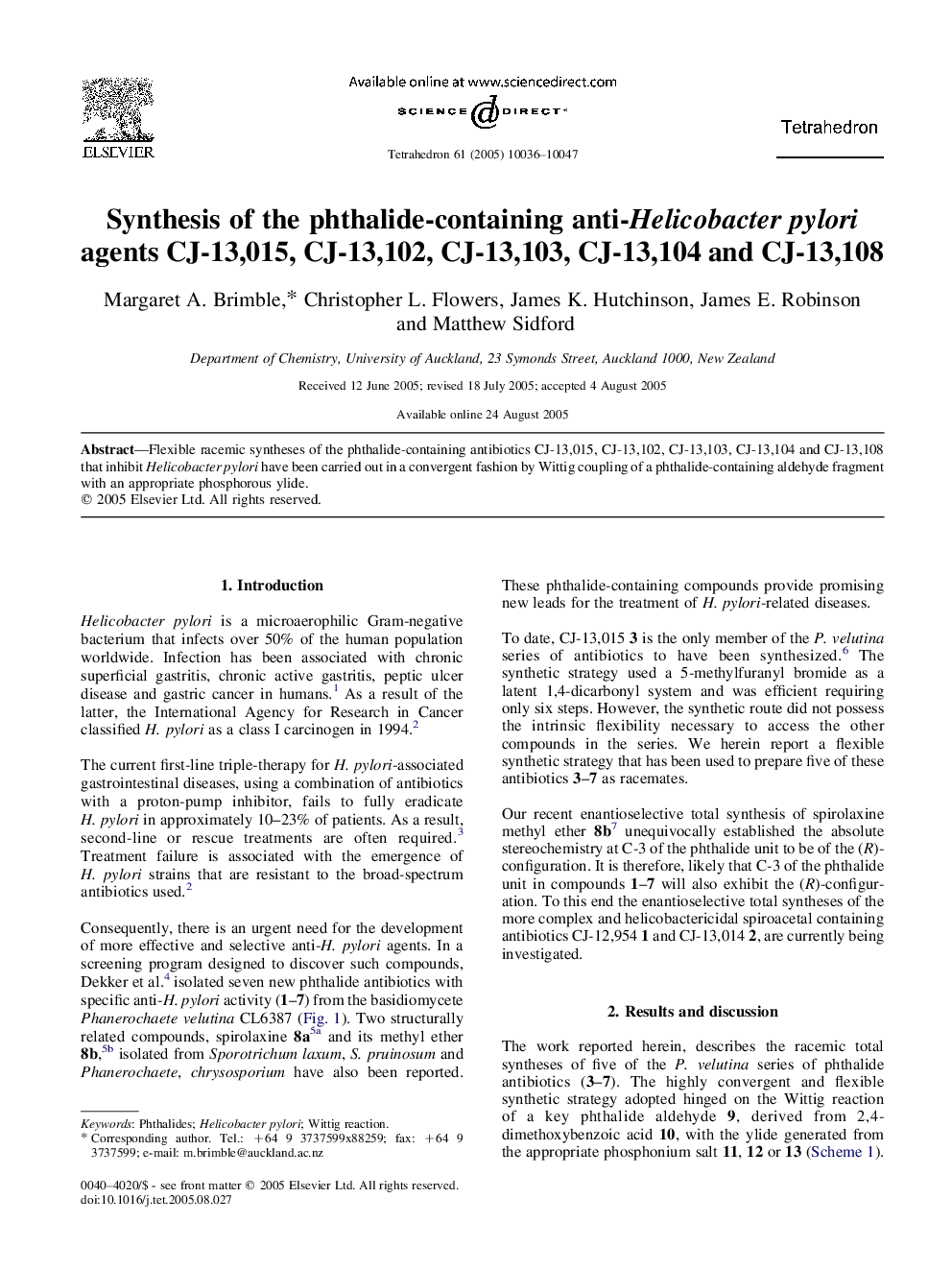 Synthesis of the phthalide-containing anti-Helicobacter pylori agents CJ-13,015, CJ-13,102, CJ-13,103, CJ-13,104 and CJ-13,108