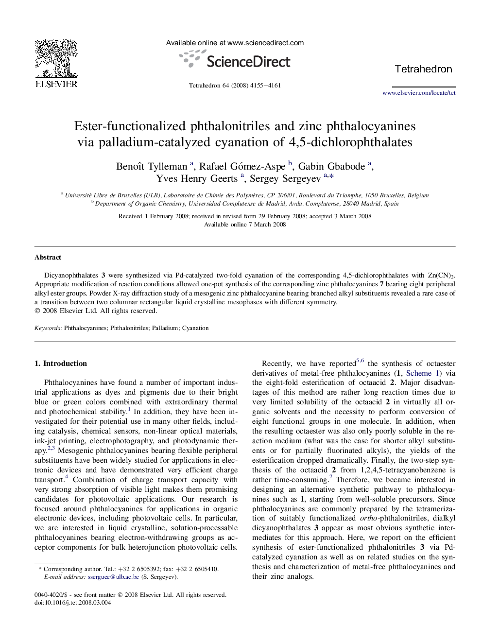 Ester-functionalized phthalonitriles and zinc phthalocyanines via palladium-catalyzed cyanation of 4,5-dichlorophthalates