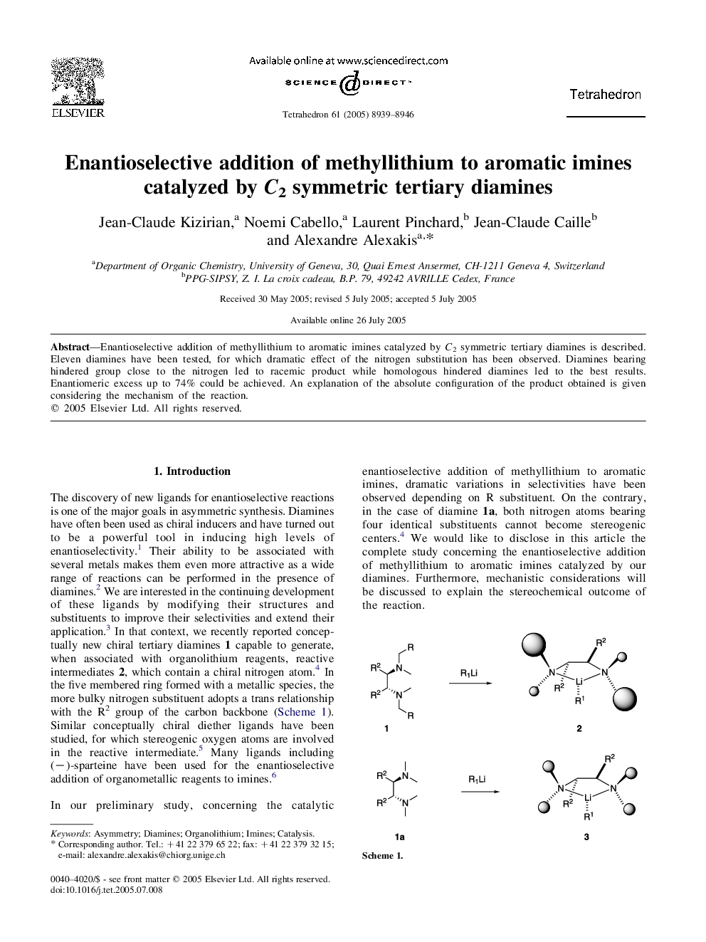 Enantioselective addition of methyllithium to aromatic imines catalyzed by C2 symmetric tertiary diamines