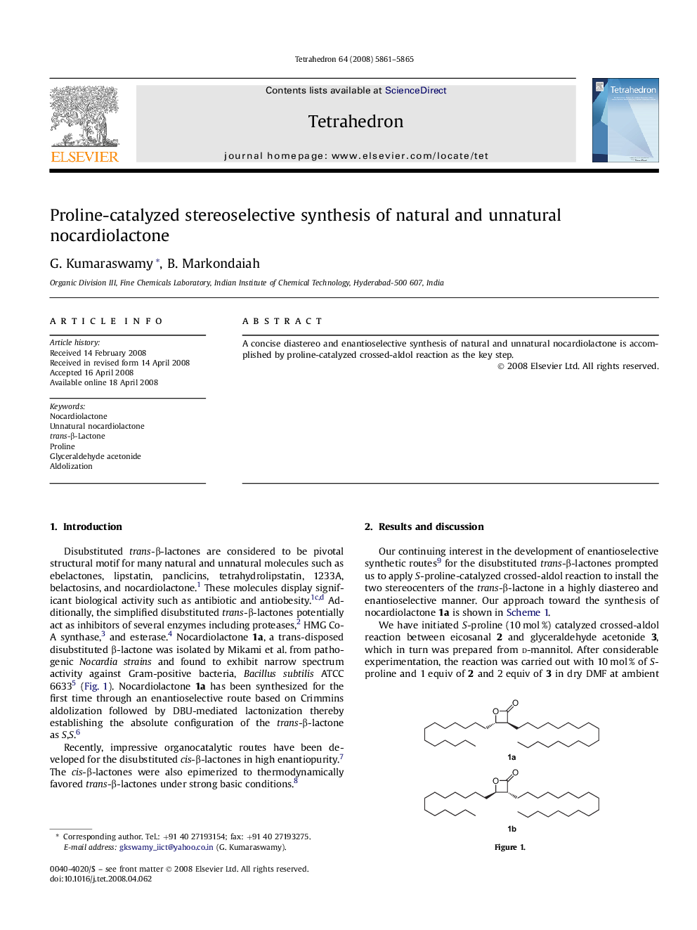 Proline-catalyzed stereoselective synthesis of natural and unnatural nocardiolactone