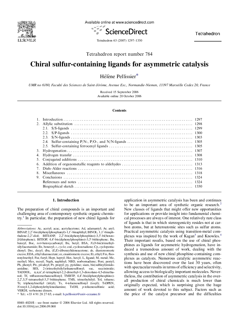 Chiral sulfur-containing ligands for asymmetric catalysis