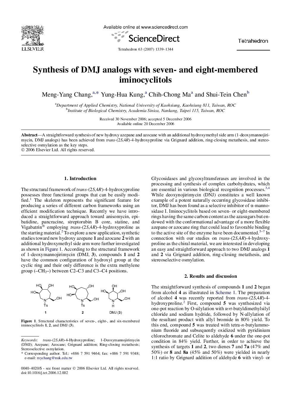 Synthesis of DMJ analogs with seven- and eight-membered iminocyclitols