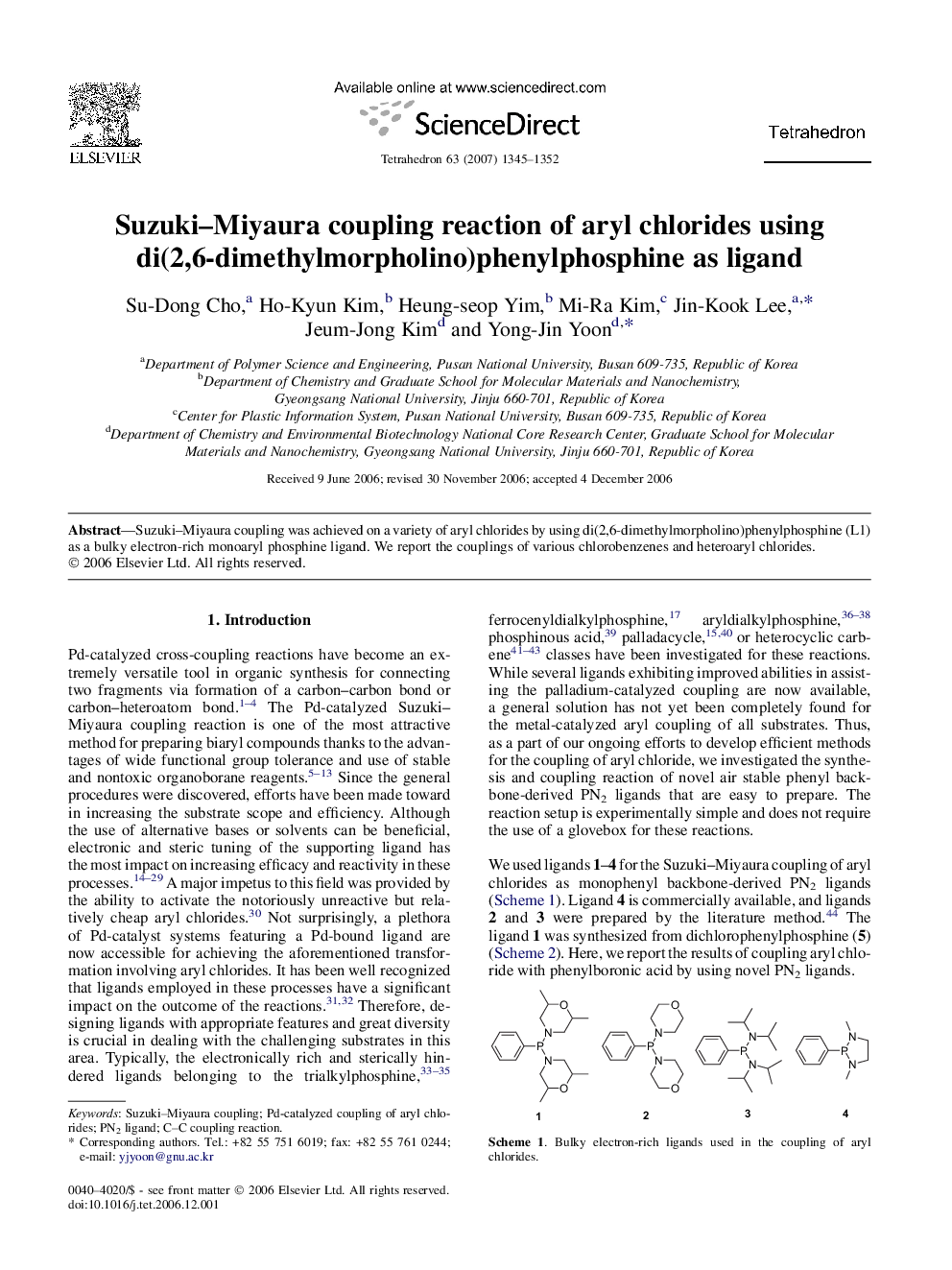 Suzuki-Miyaura coupling reaction of aryl chlorides using di(2,6-dimethylmorpholino)phenylphosphine as ligand
