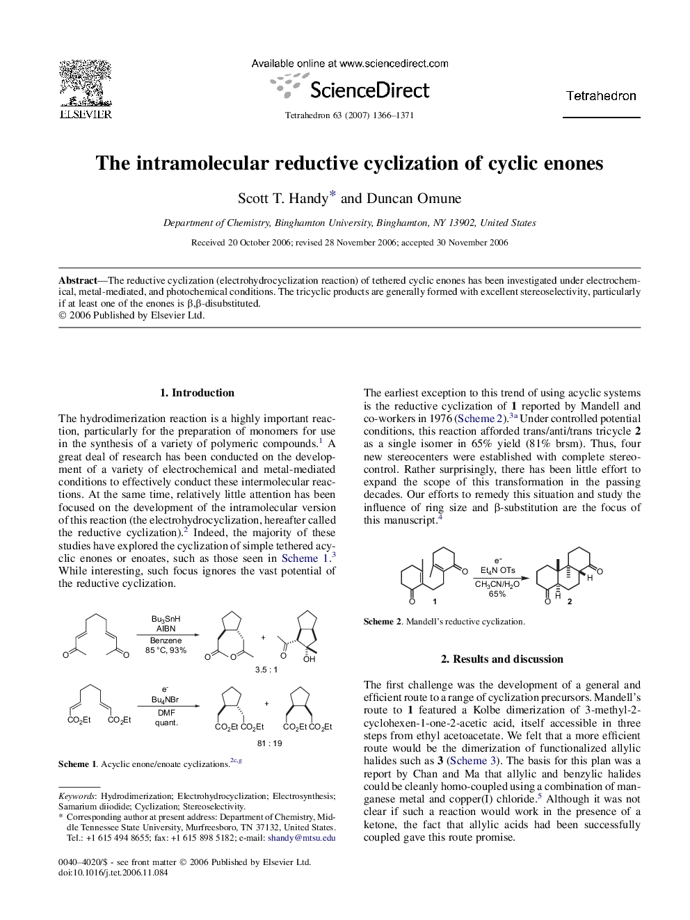 The intramolecular reductive cyclization of cyclic enones