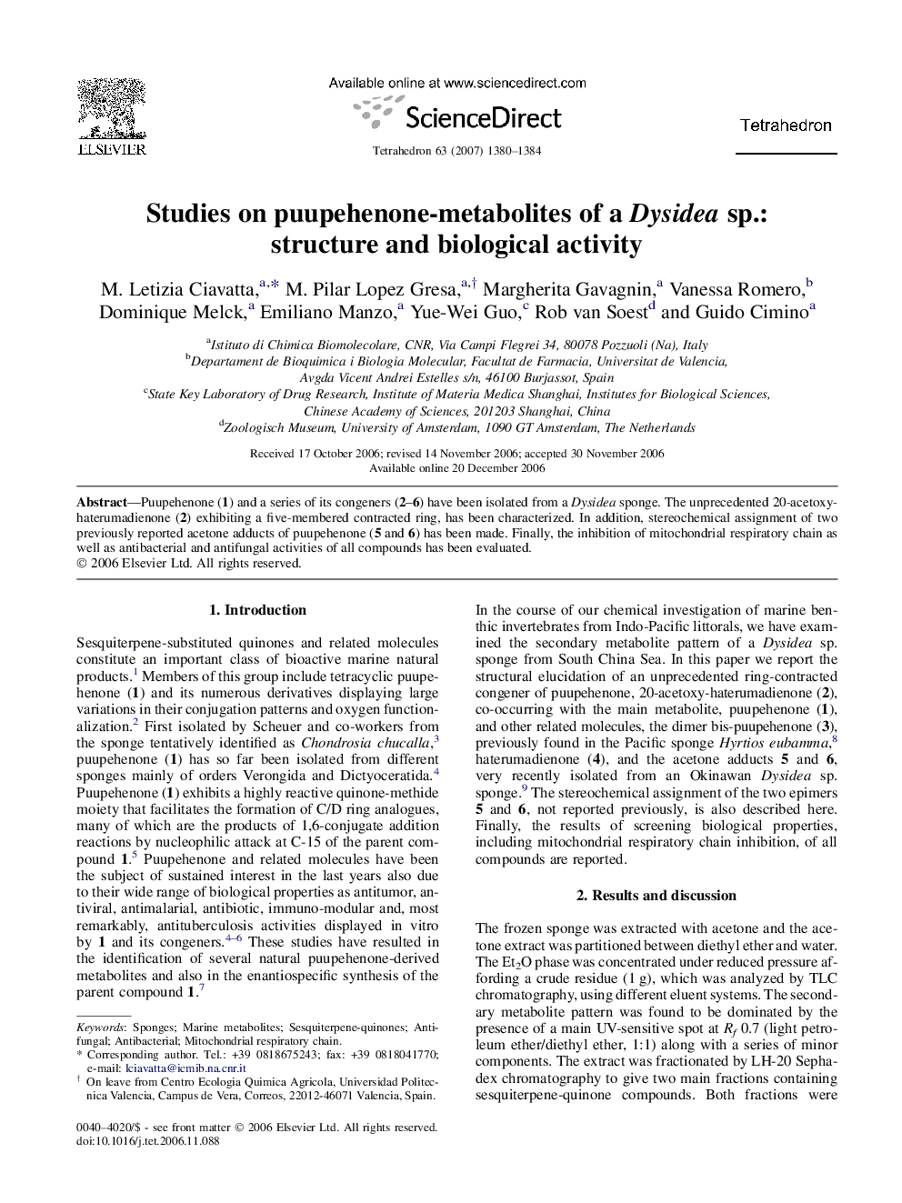 Studies on puupehenone-metabolites of a Dysidea sp.: structure and biological activity