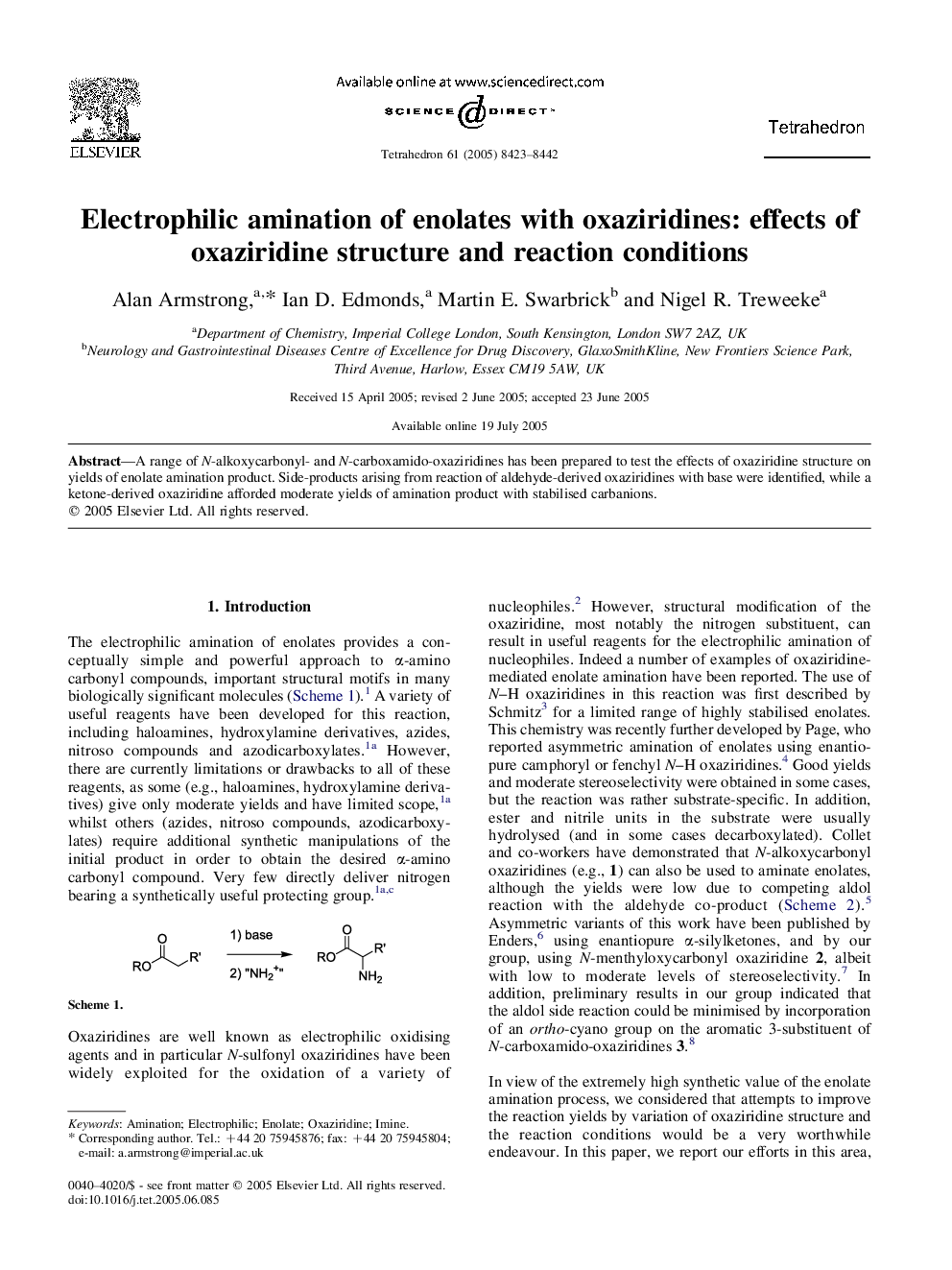 Electrophilic amination of enolates with oxaziridines: effects of oxaziridine structure and reaction conditions