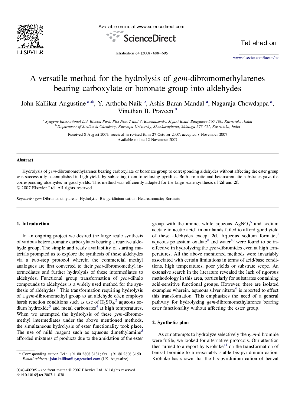 A versatile method for the hydrolysis of gem-dibromomethylarenes bearing carboxylate or boronate group into aldehydes