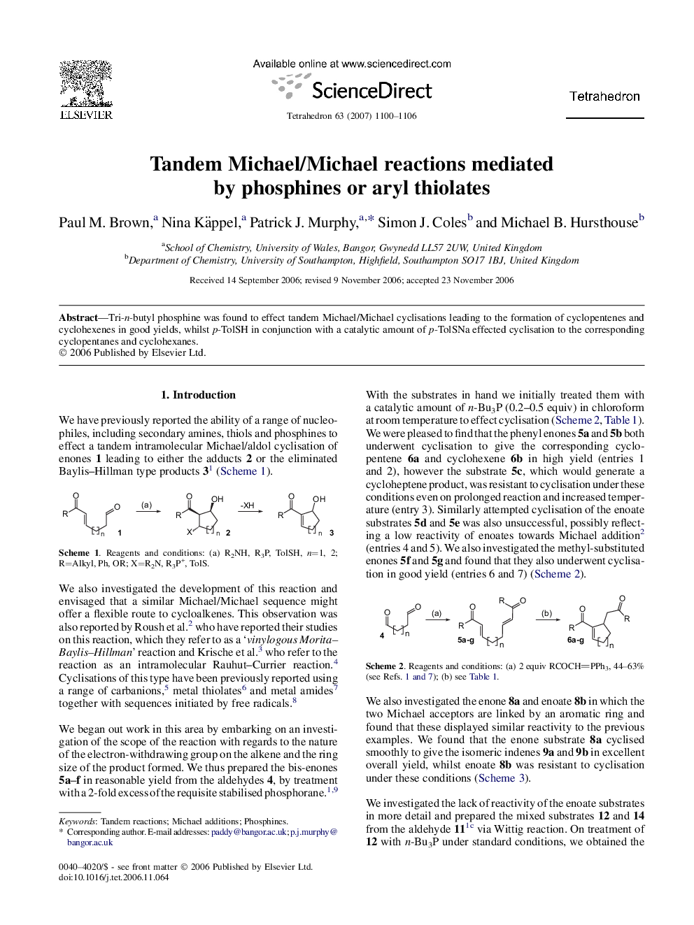 Tandem Michael/Michael reactions mediated by phosphines or aryl thiolates