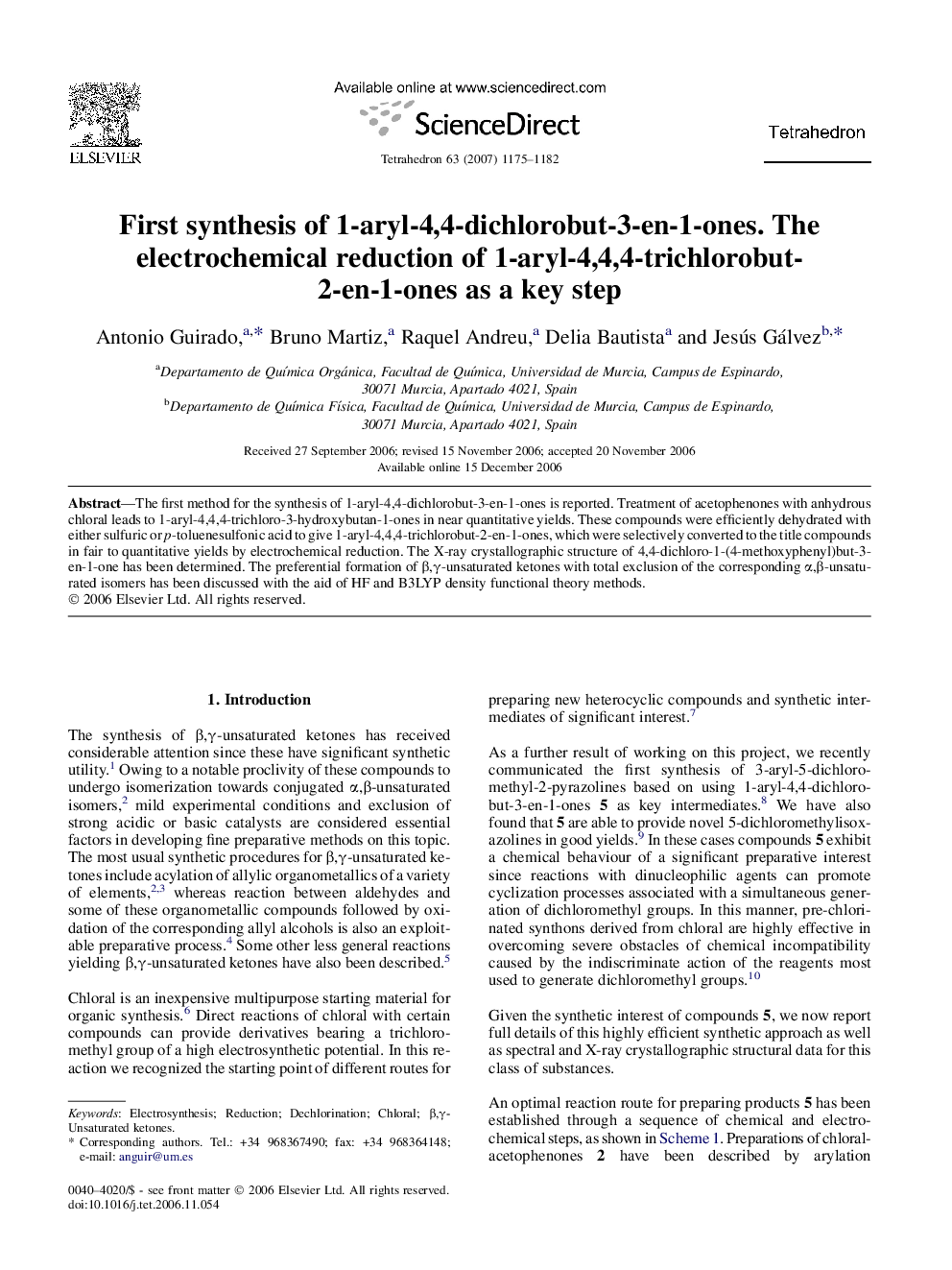 First synthesis of 1-aryl-4,4-dichlorobut-3-en-1-ones. The electrochemical reduction of 1-aryl-4,4,4-trichlorobut-2-en-1-ones as a key step