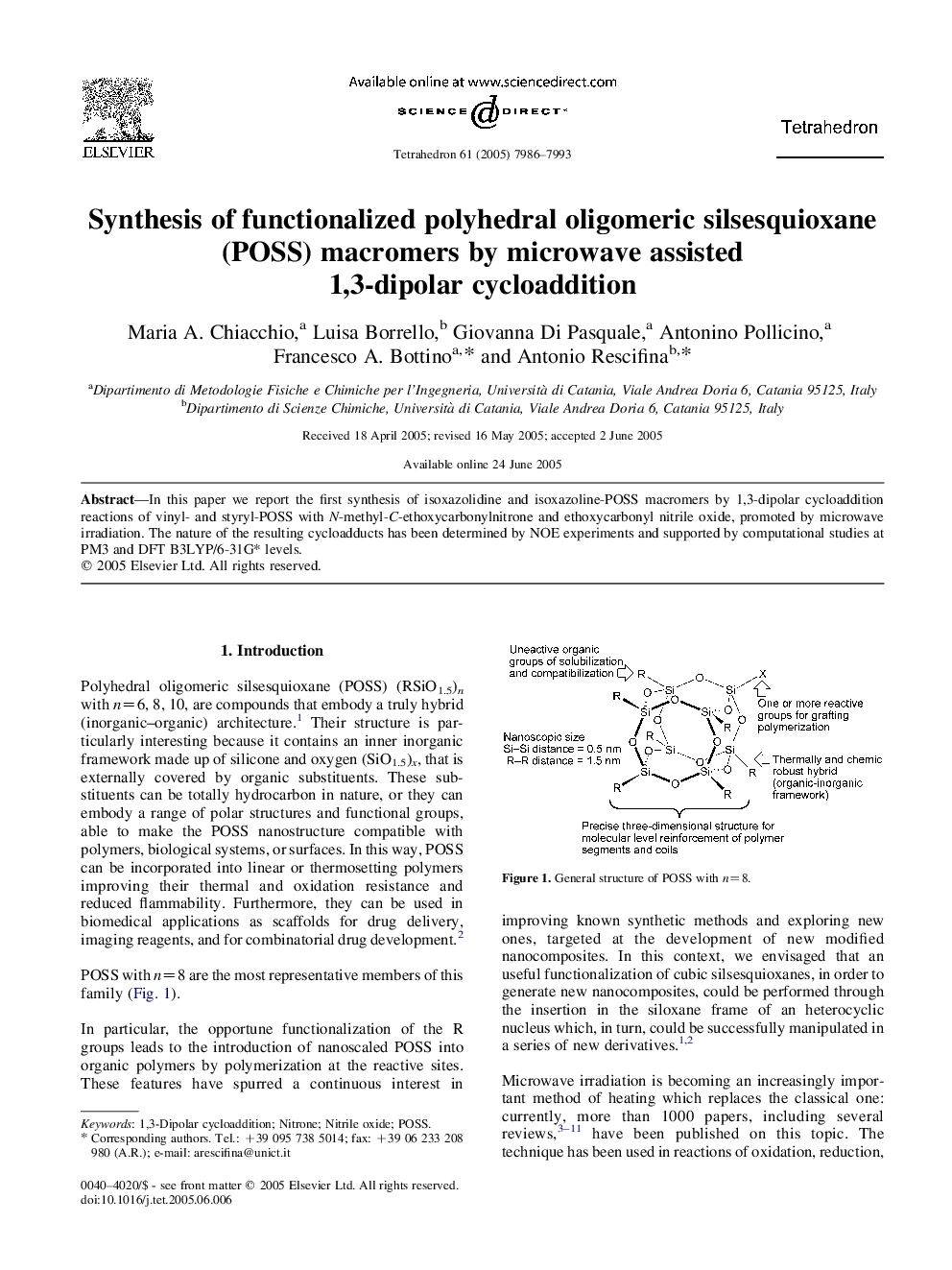 Synthesis of functionalized polyhedral oligomeric silsesquioxane (POSS) macromers by microwave assisted 1,3-dipolar cycloaddition