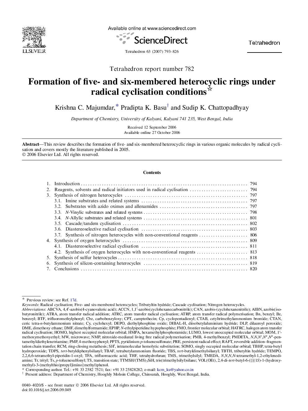 Formation of five- and six-membered heterocyclic rings under radical cyclisation conditions