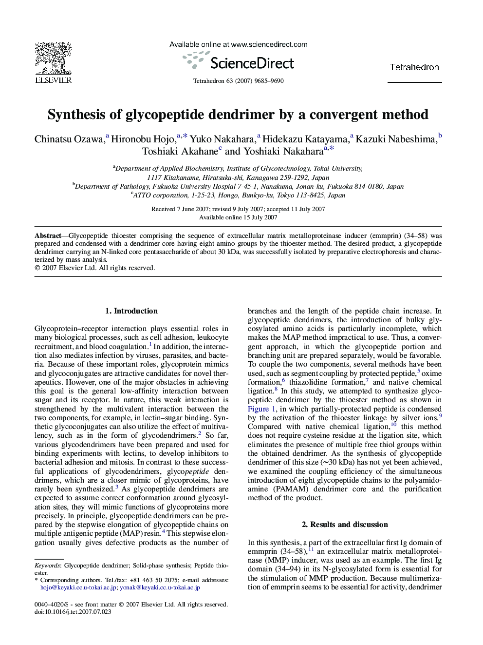 Synthesis of glycopeptide dendrimer by a convergent method