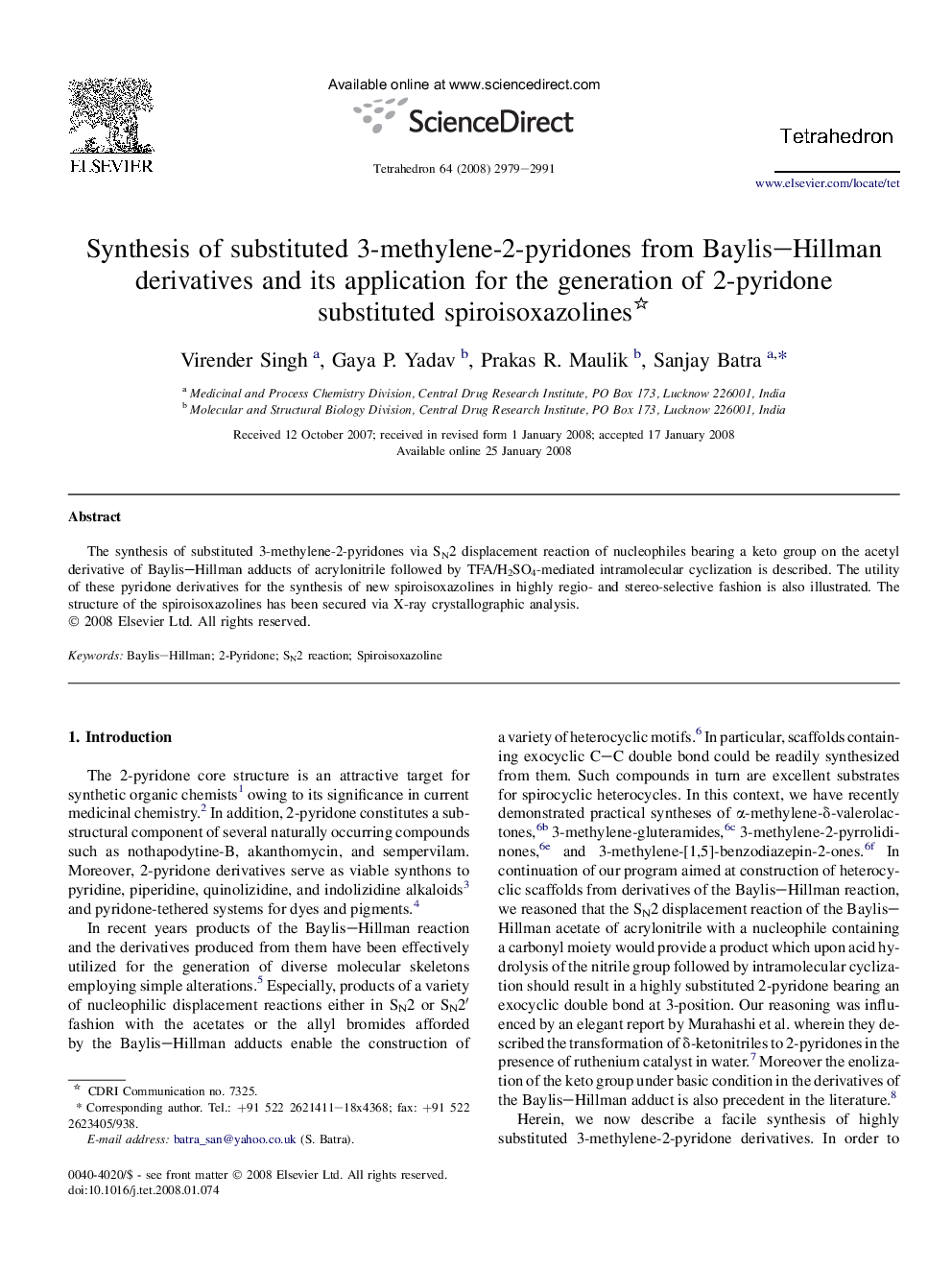 Synthesis of substituted 3-methylene-2-pyridones from Baylis-Hillman derivatives and its application for the generation of 2-pyridone substituted spiroisoxazolines