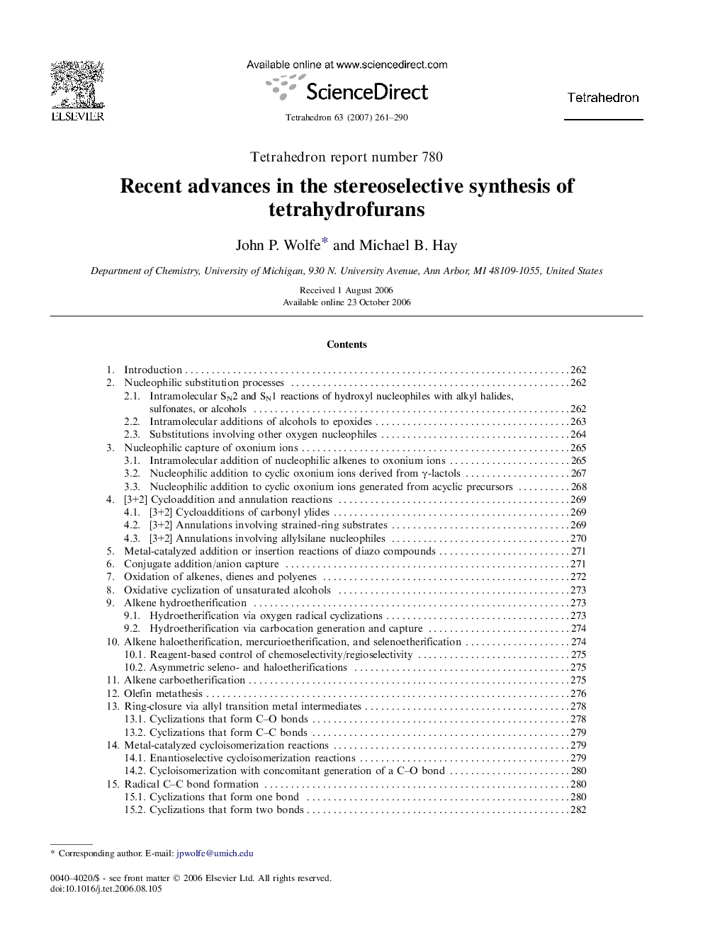 Recent advances in the stereoselective synthesis of tetrahydrofurans