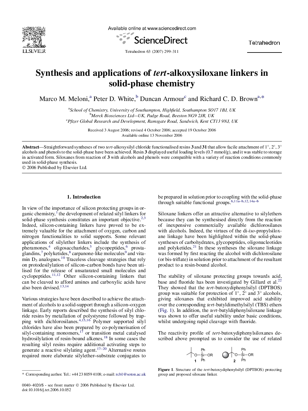 عکس صفحه اول مقاله: Synthesis and applications of tert-alkoxysiloxane linkers in solid-phase chemistry Synthesis and applications of tert-alkoxysiloxane linkers in solid-phase chemistry