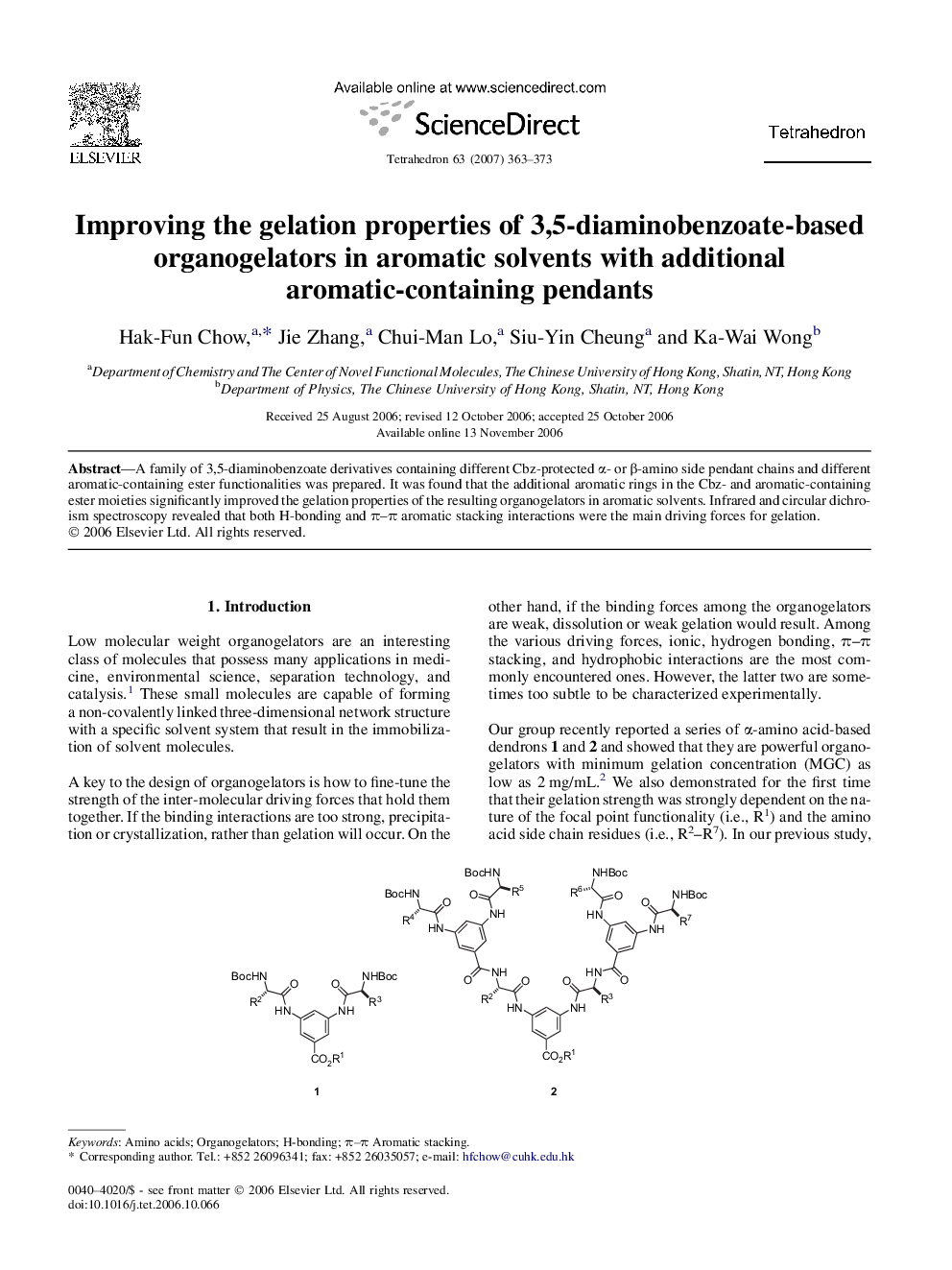 Improving the gelation properties of 3,5-diaminobenzoate-based organogelators in aromatic solvents with additional aromatic-containing pendants