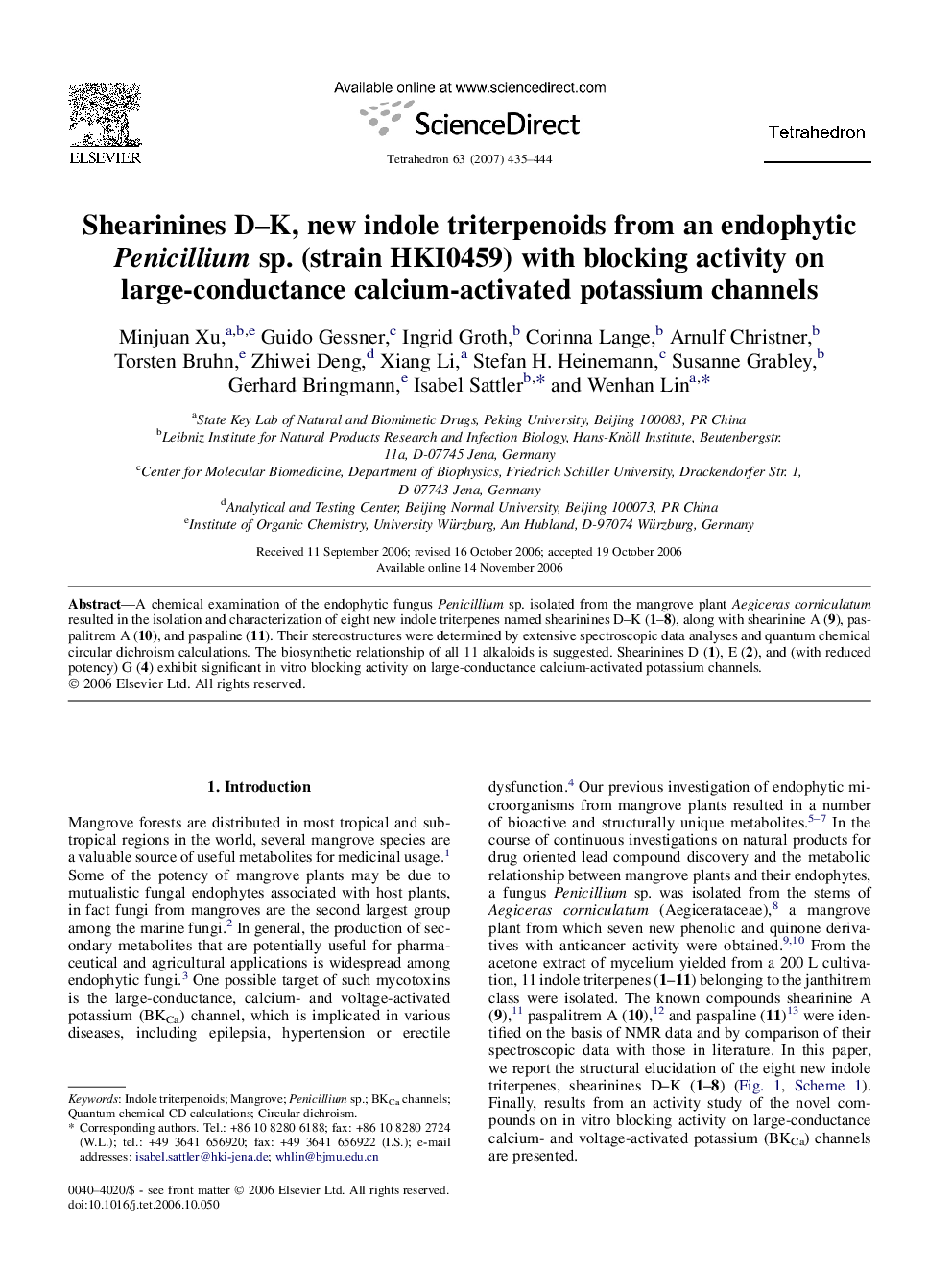 Shearinines D-K, new indole triterpenoids from an endophytic Penicillium sp. (strain HKI0459) with blocking activity on large-conductance calcium-activated potassium channels