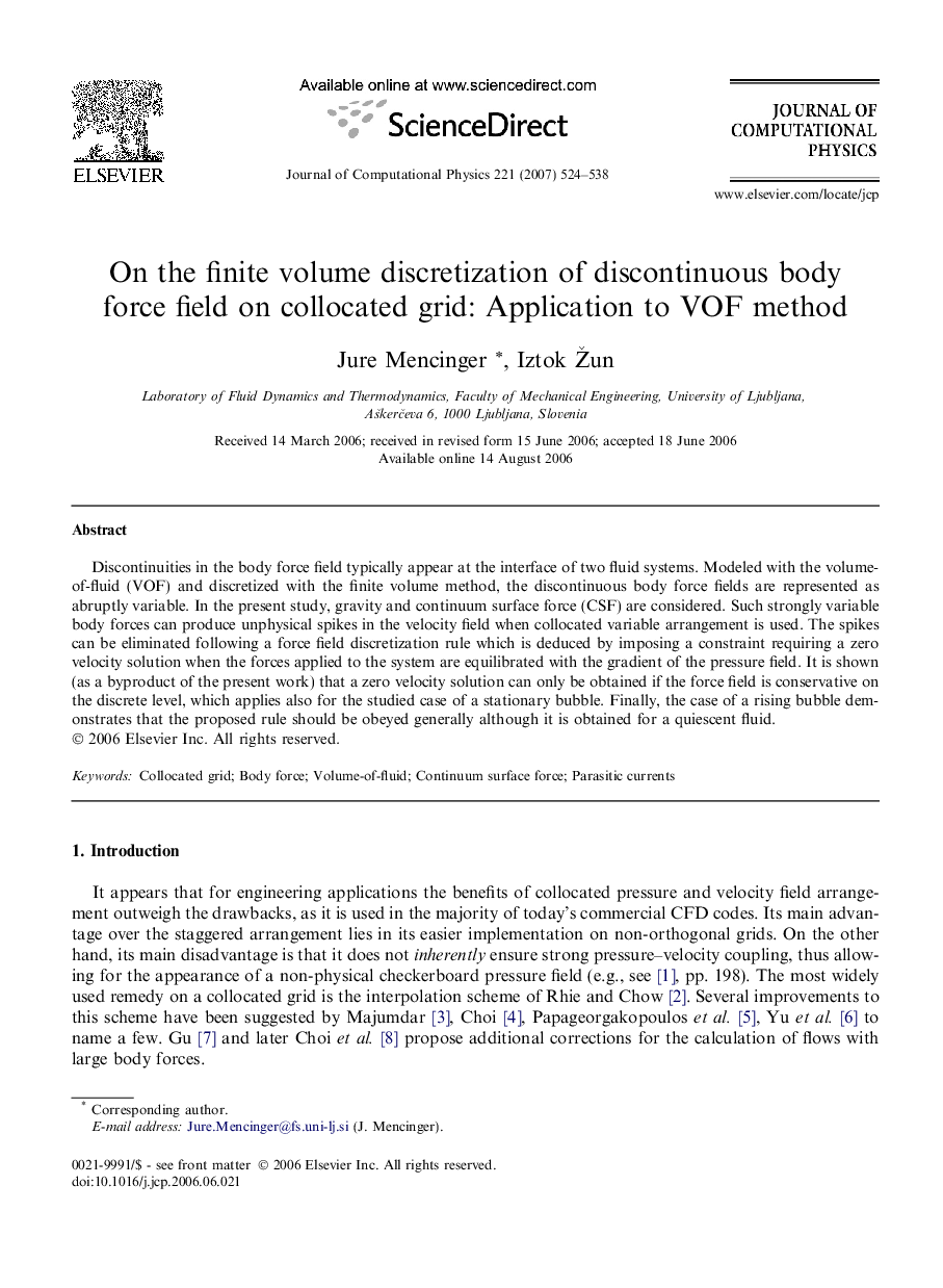 On the finite volume discretization of discontinuous body force field on collocated grid: Application to VOF method