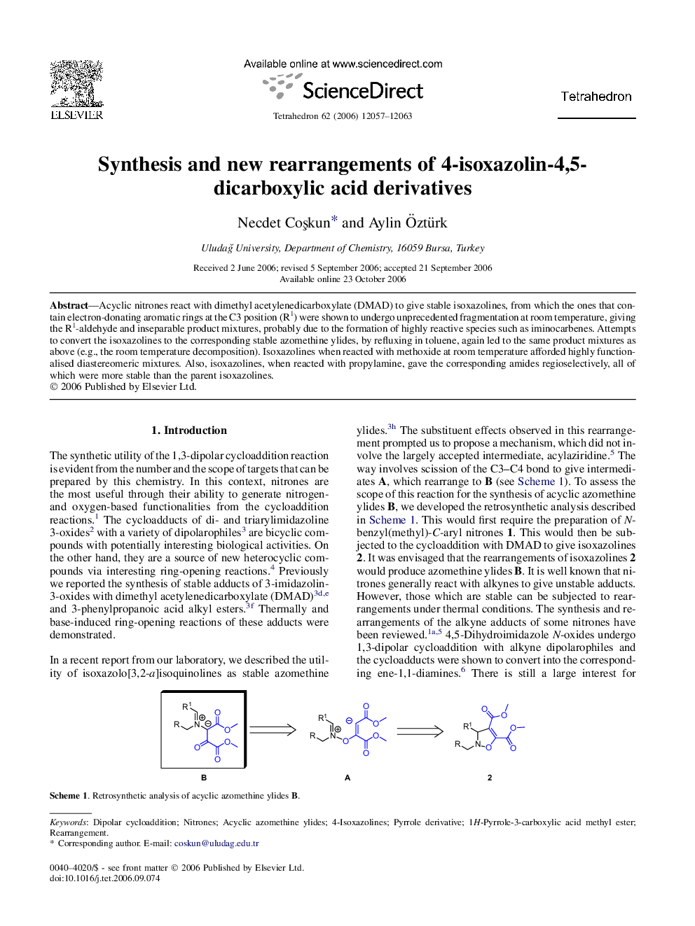 Synthesis and new rearrangements of 4-isoxazolin-4,5-dicarboxylic acid derivatives