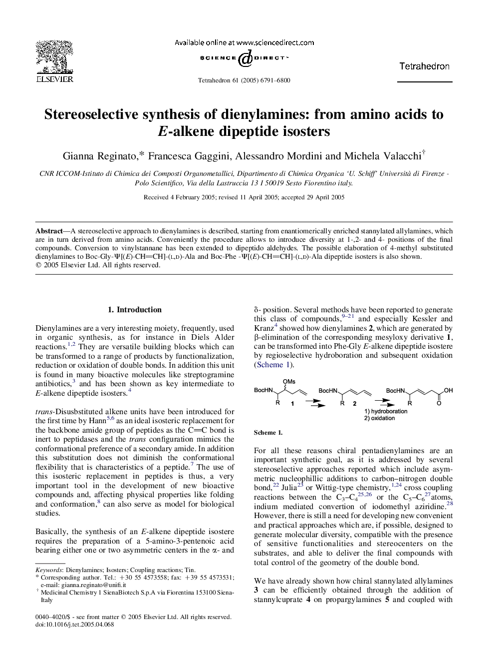 Stereoselective synthesis of dienylamines: from amino acids to E-alkene dipeptide isosters