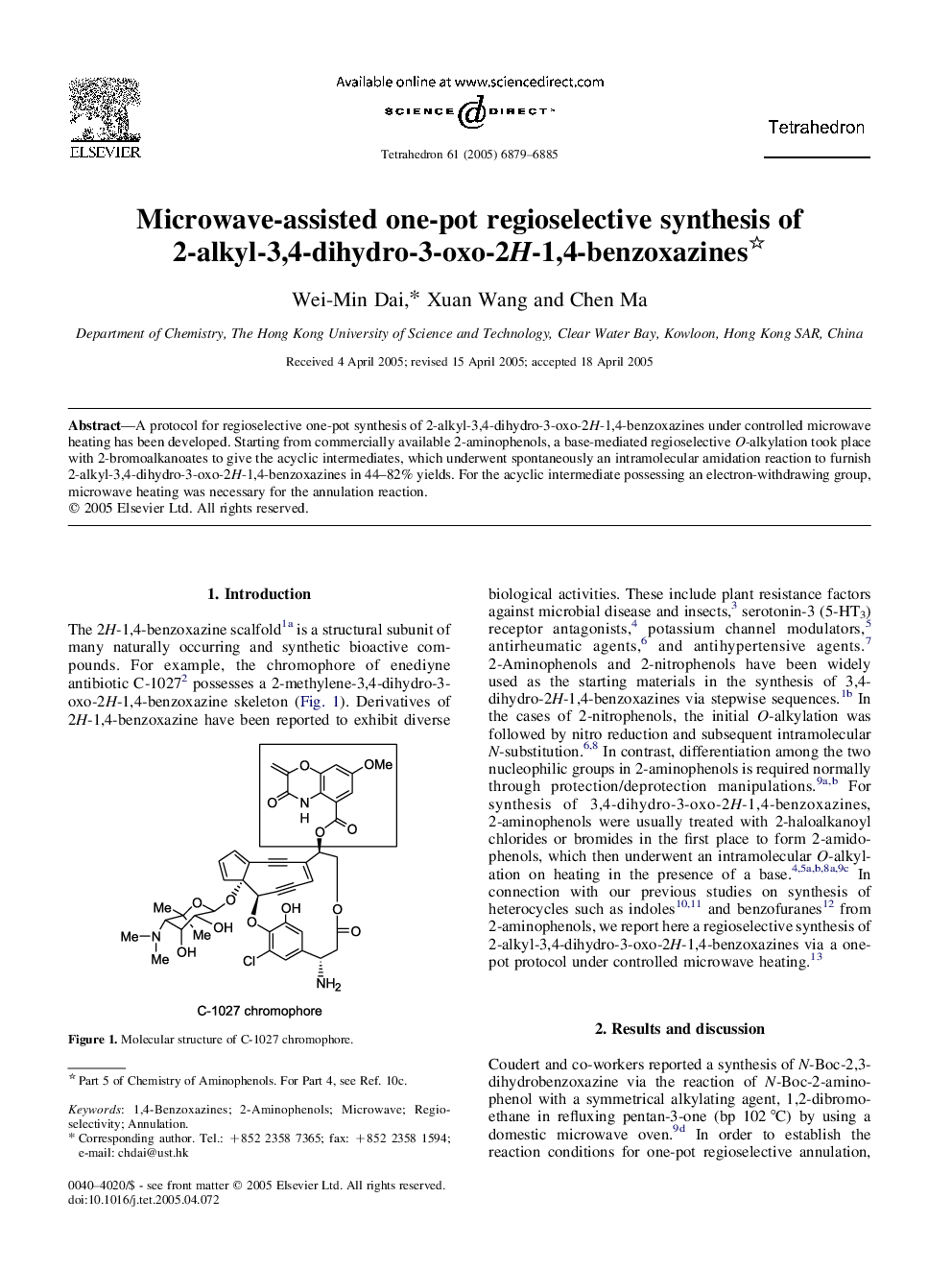 Microwave-assisted one-pot regioselective synthesis of 2-alkyl-3,4-dihydro-3-oxo-2H-1,4-benzoxazines