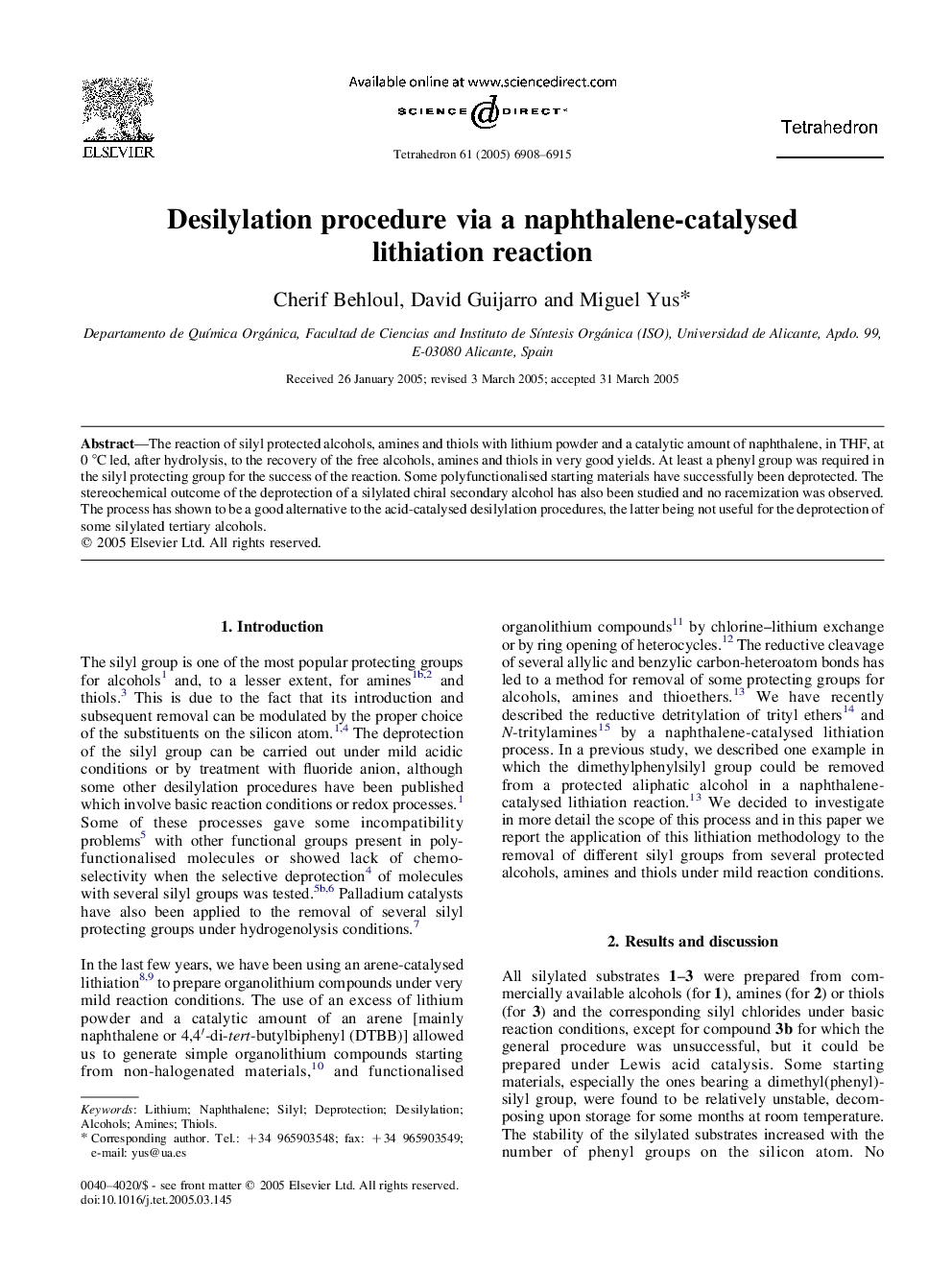 Desilylation procedure via a naphthalene-catalysed lithiation reaction
