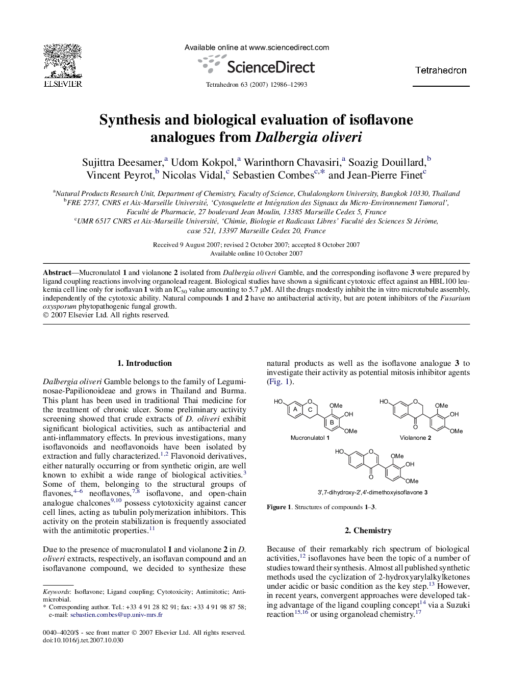 Synthesis and biological evaluation of isoflavone analogues from Dalbergia oliveri