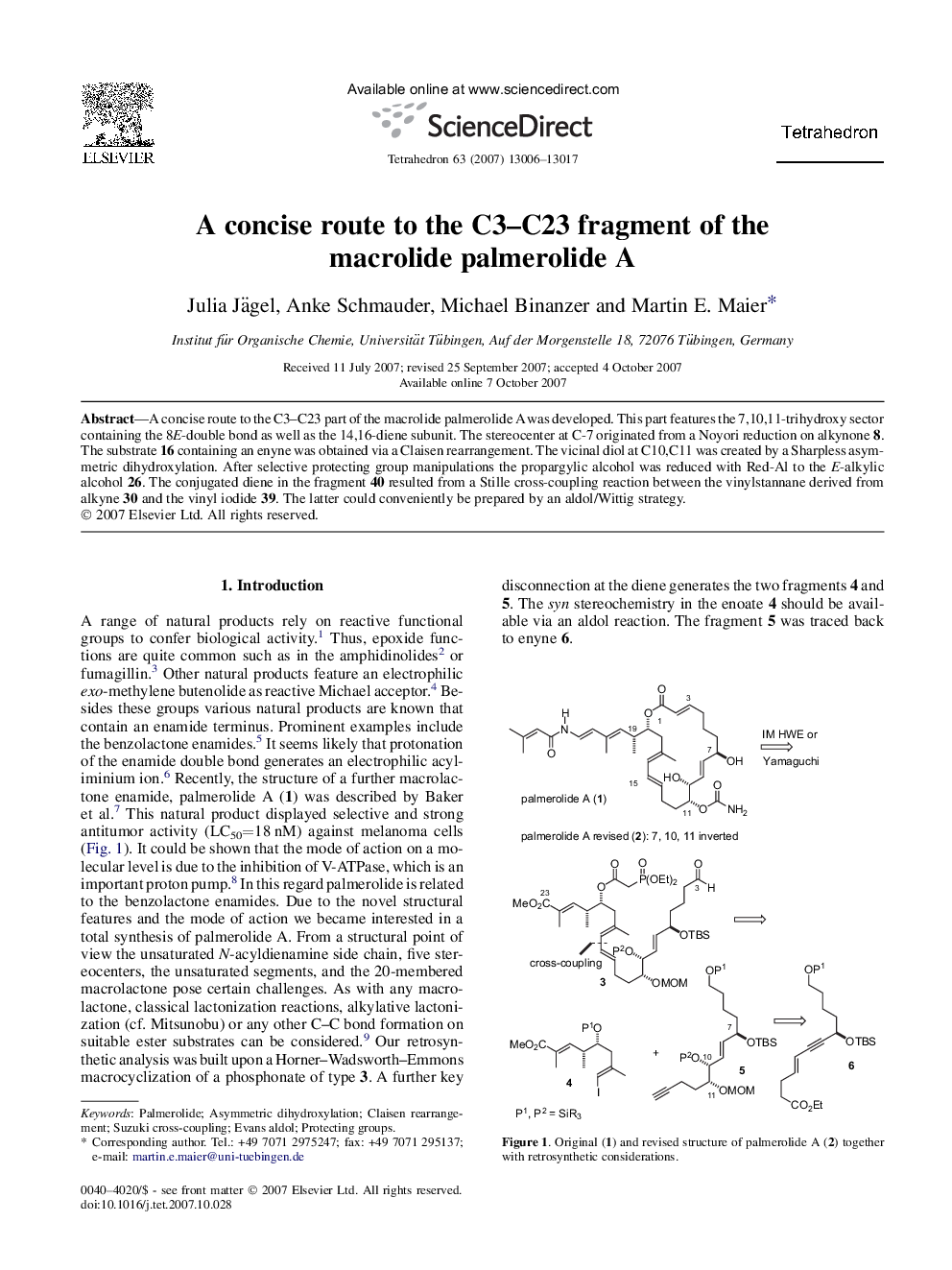 A concise route to the C3-C23 fragment of the macrolide palmerolide A