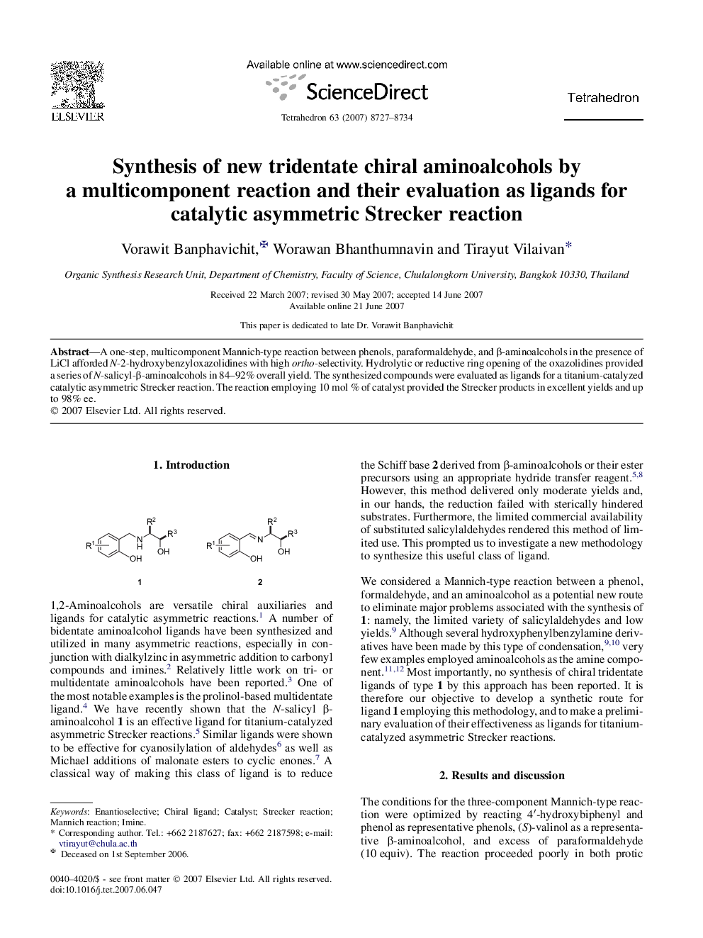 Synthesis of new tridentate chiral aminoalcohols by a multicomponent reaction and their evaluation as ligands for catalytic asymmetric Strecker reaction