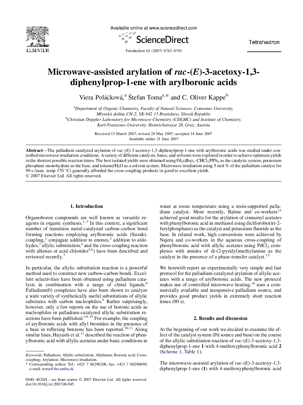 Microwave-assisted arylation of rac-(E)-3-acetoxy-1,3-diphenylprop-1-ene with arylboronic acids