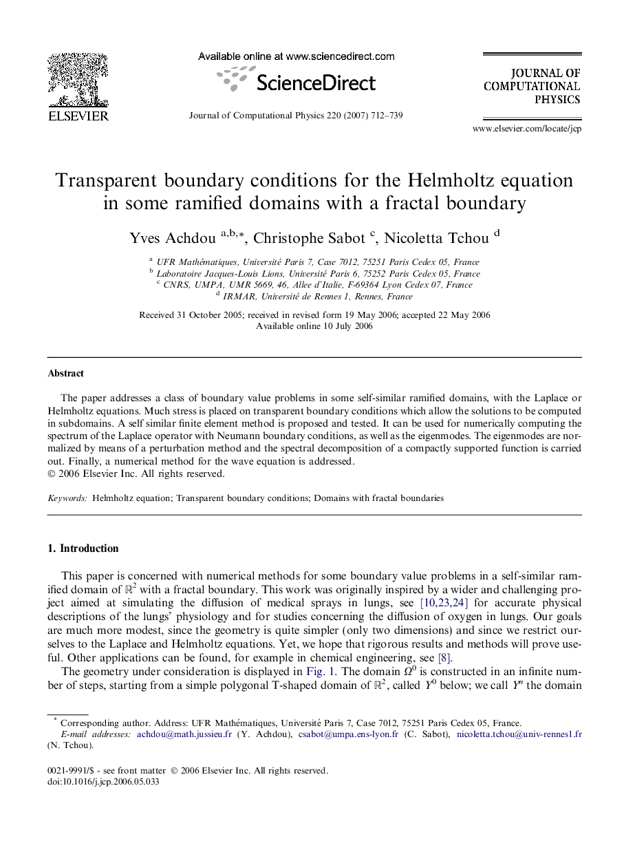 Transparent boundary conditions for the Helmholtz equation in some ramified domains with a fractal boundary