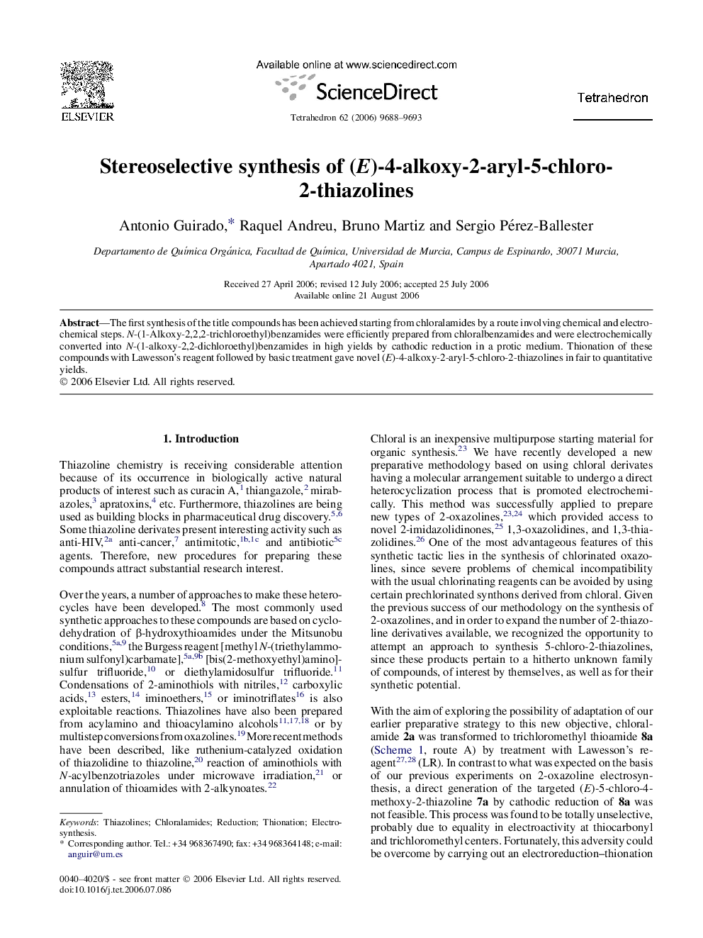 Stereoselective synthesis of (E)-4-alkoxy-2-aryl-5-chloro-2-thiazolines