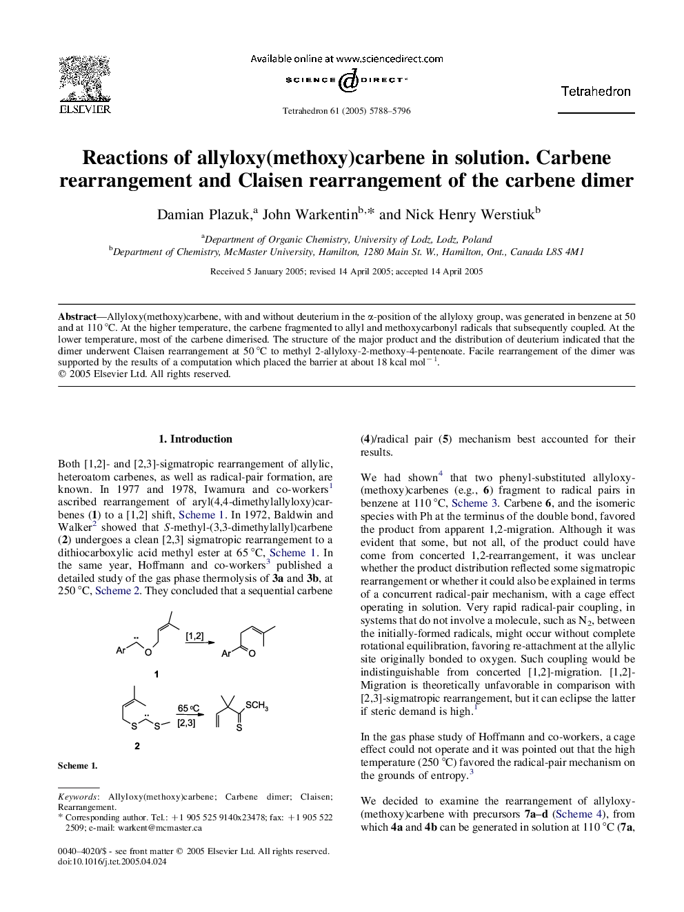 Reactions of allyloxy(methoxy)carbene in solution. Carbene rearrangement and Claisen rearrangement of the carbene dimer