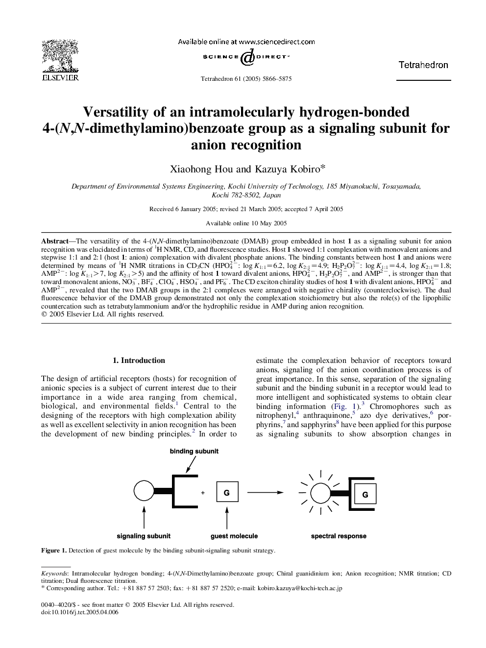 Versatility of an intramolecularly hydrogen-bonded 4-(N,N-dimethylamino)benzoate group as a signaling subunit for anion recognition