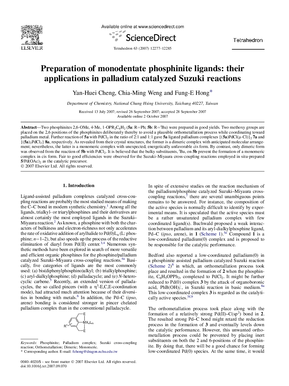 Preparation of monodentate phosphinite ligands: their applications in palladium catalyzed Suzuki reactions