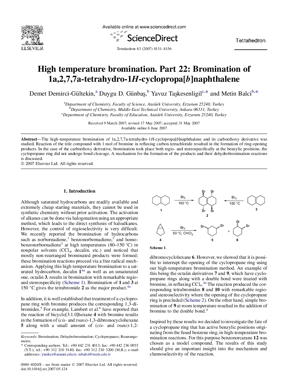 High temperature bromination. Part 22: Bromination of 1a,2,7,7a-tetrahydro-1H-cyclopropa[b]naphthalene