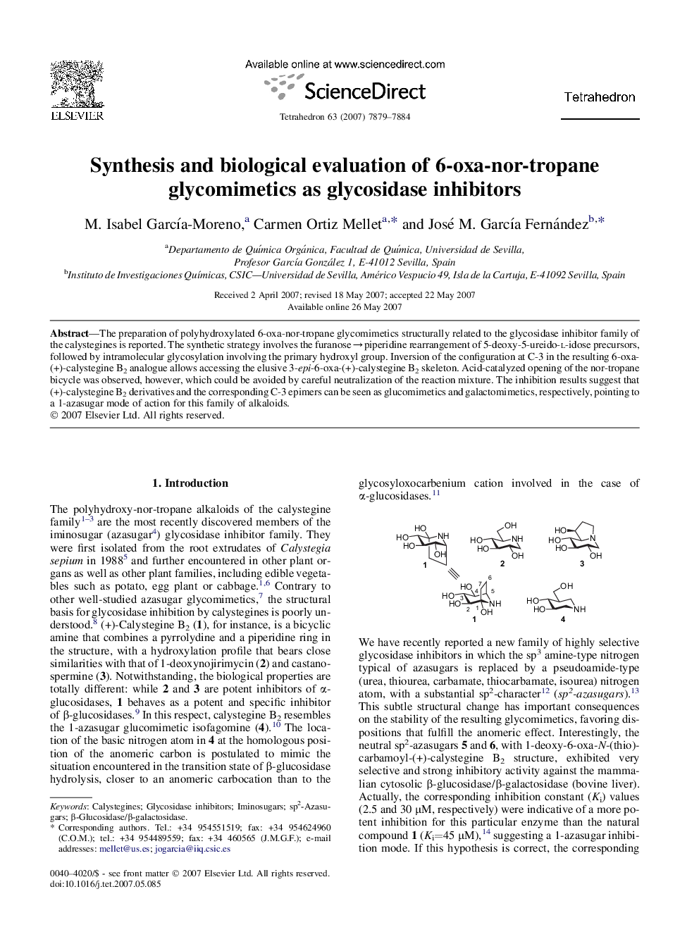 Synthesis and biological evaluation of 6-oxa-nor-tropane glycomimetics as glycosidase inhibitors