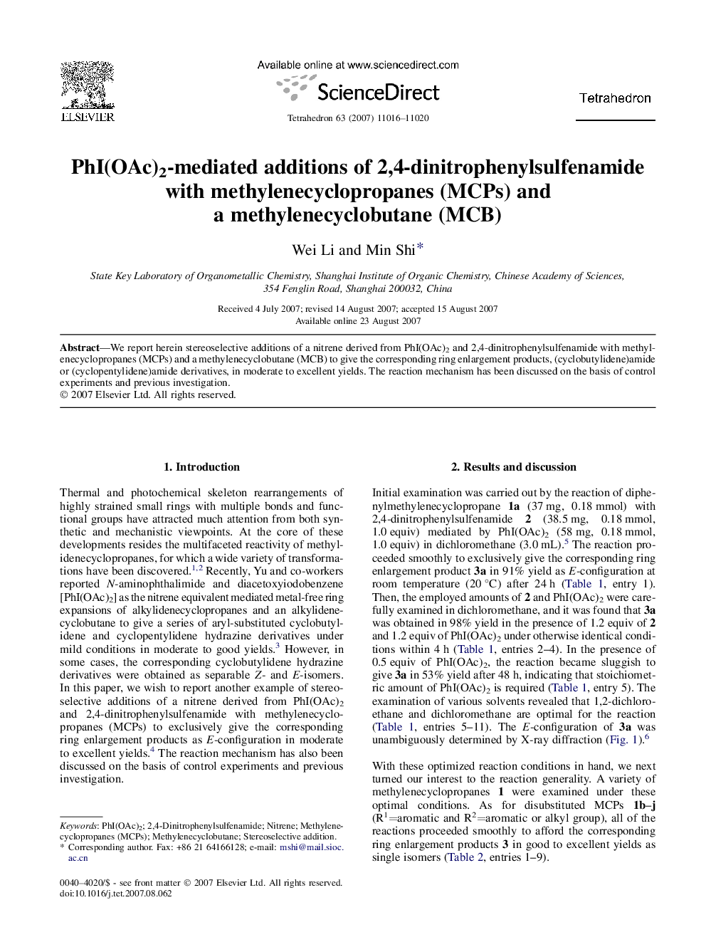 PhI(OAc)2-mediated additions of 2,4-dinitrophenylsulfenamide with methylenecyclopropanes (MCPs) and a methylenecyclobutane (MCB)