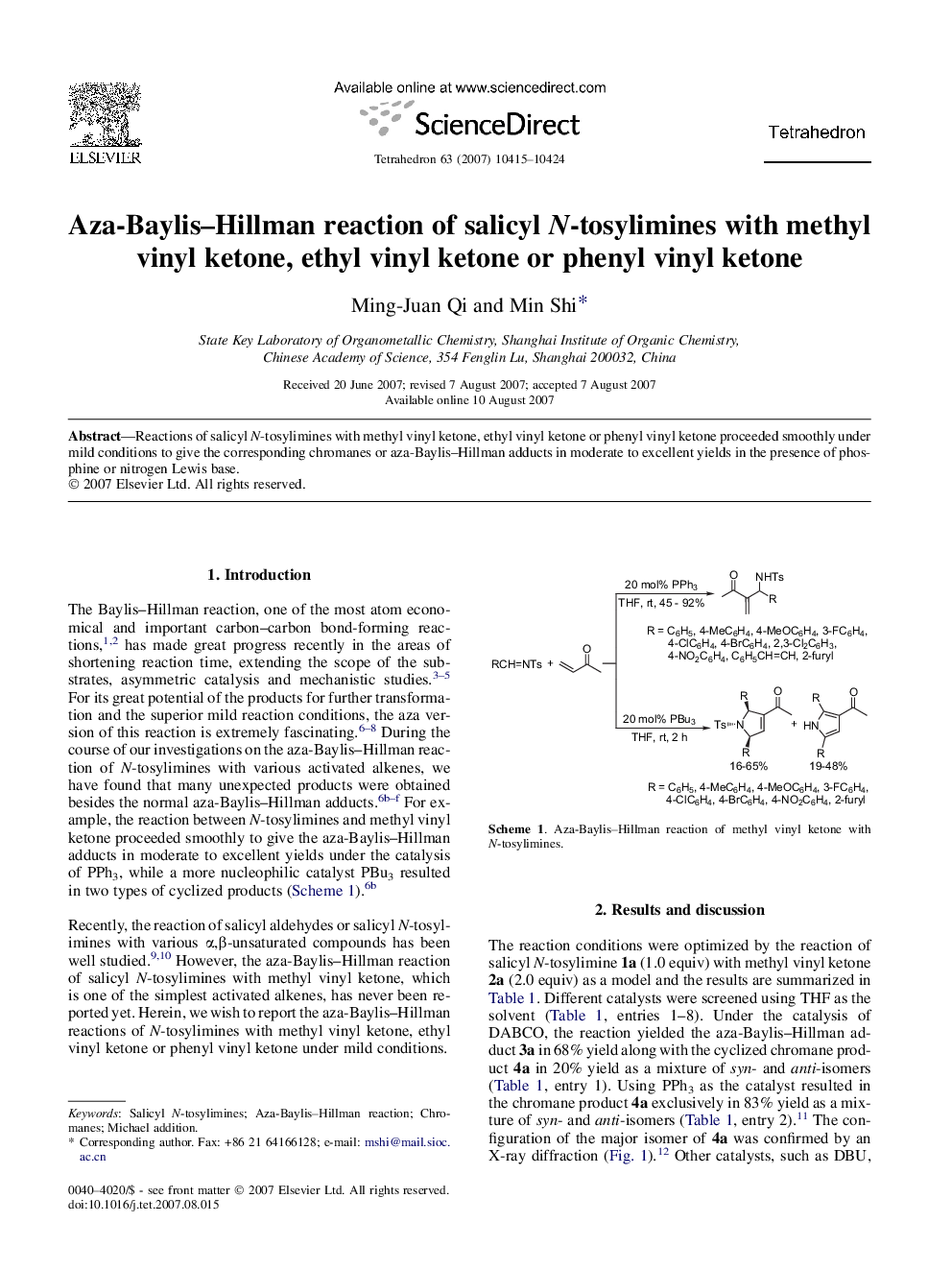 Aza-Baylis-Hillman reaction of salicyl N-tosylimines with methyl vinyl ketone, ethyl vinyl ketone or phenyl vinyl ketone