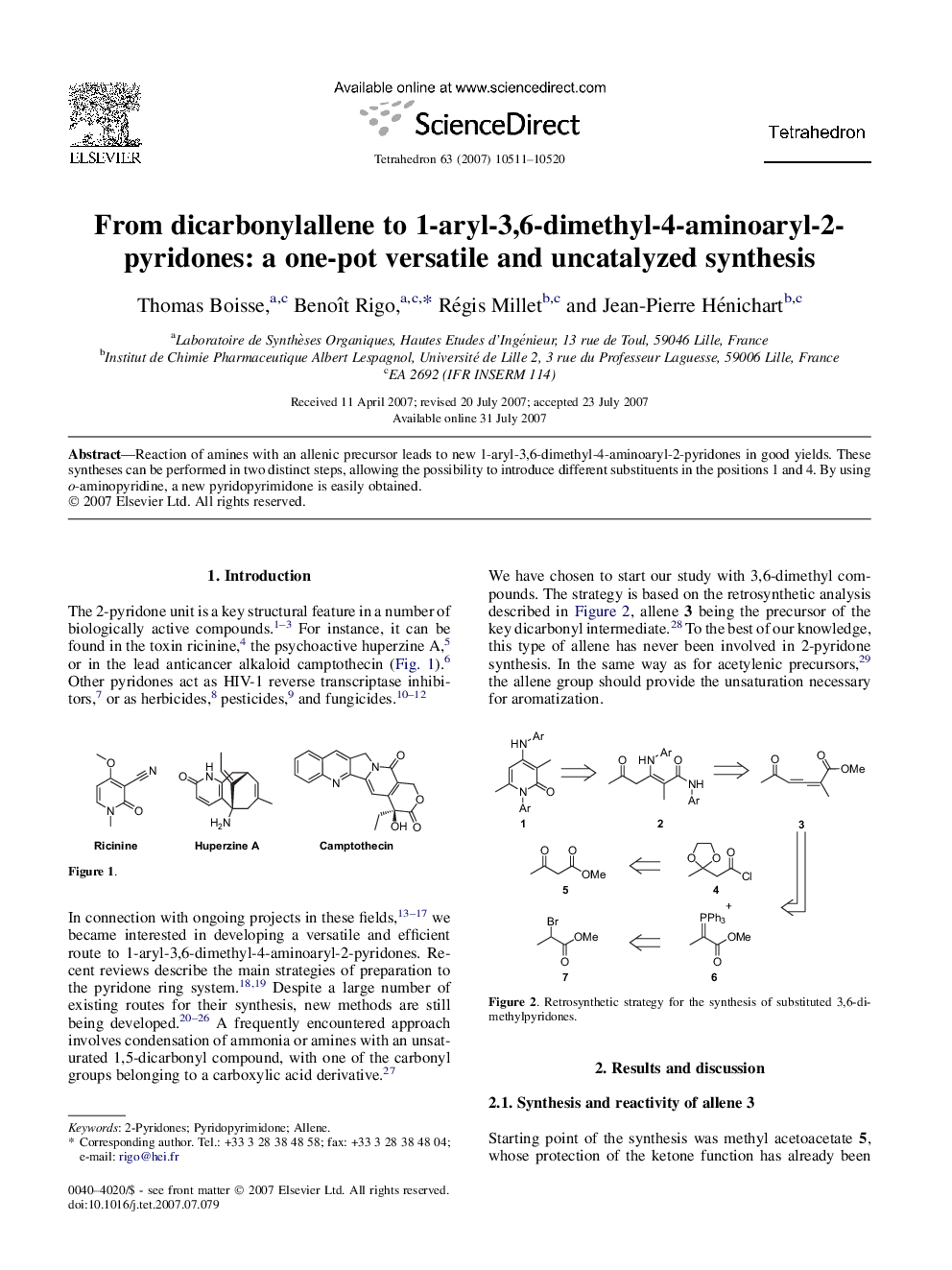 From dicarbonylallene to 1-aryl-3,6-dimethyl-4-aminoaryl-2-pyridones: a one-pot versatile and uncatalyzed synthesis