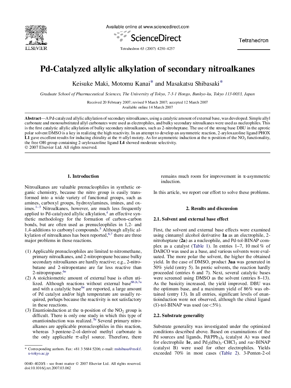 Pd-Catalyzed allylic alkylation of secondary nitroalkanes