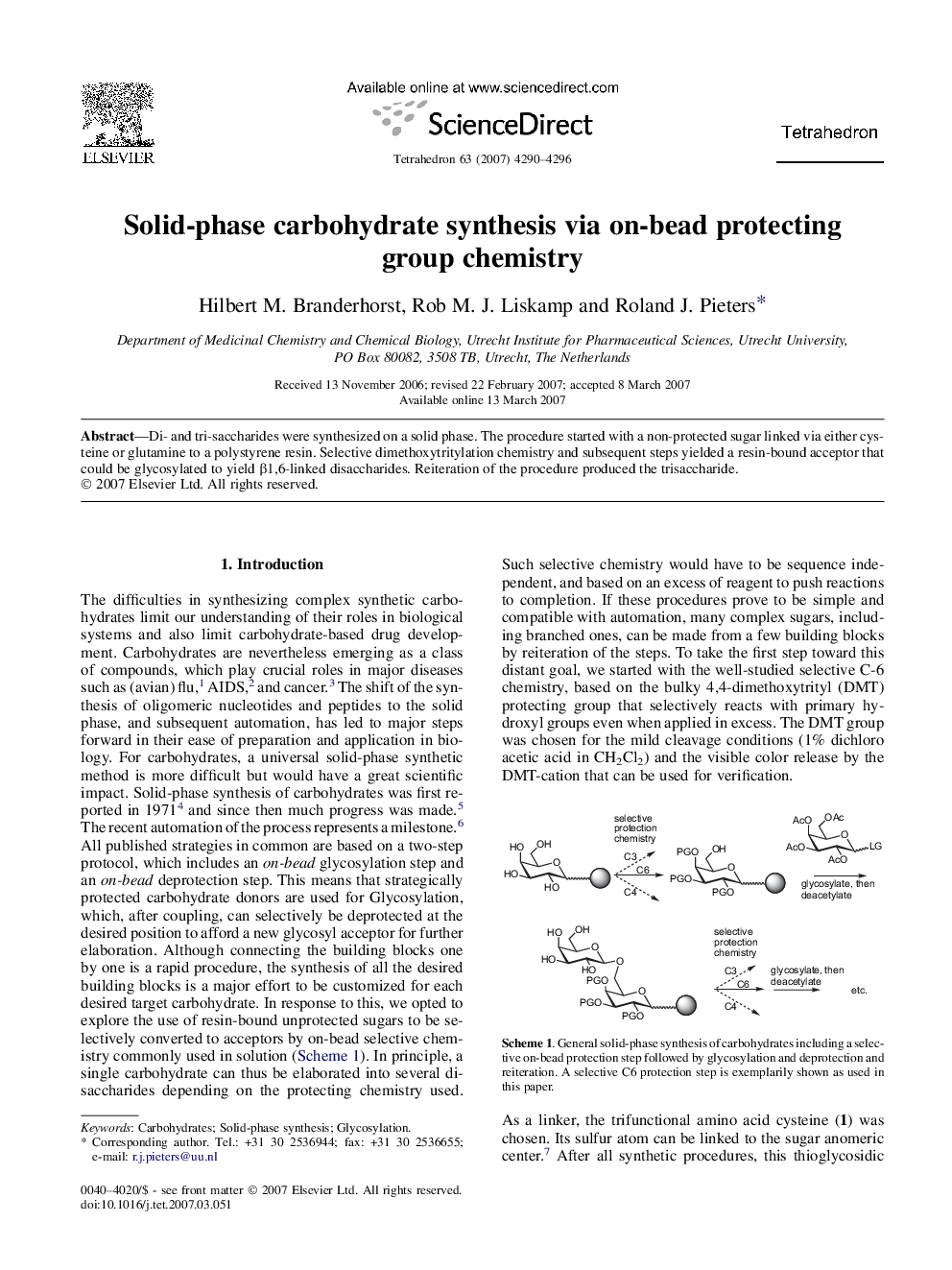 Solid-phase carbohydrate synthesis via on-bead protecting group chemistry