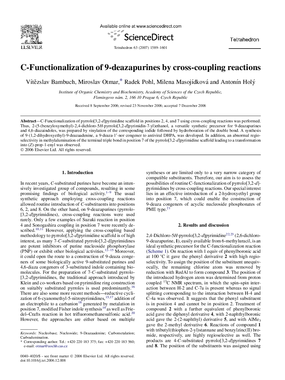 C-Functionalization of 9-deazapurines by cross-coupling reactions